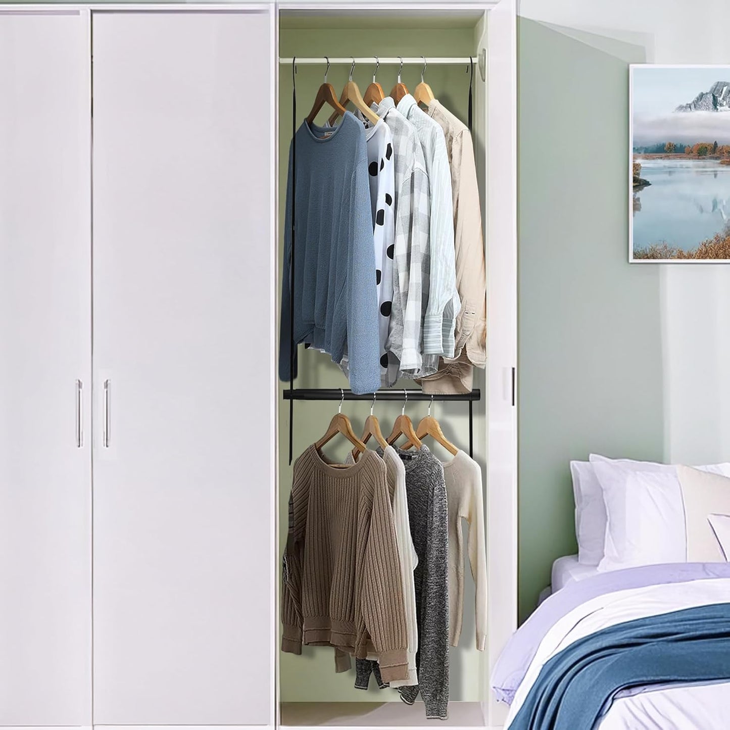 Storage Maniac Adjustable Closet Hanging Rod - Space-Saving Organizer for Clothes | 2 Pack Black