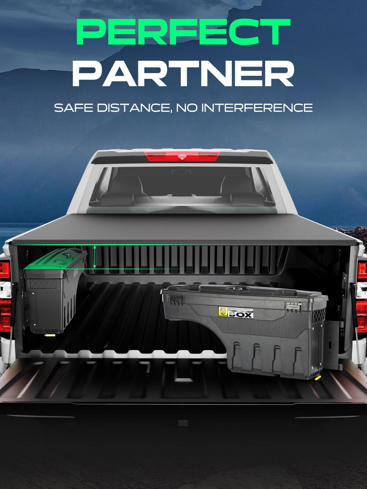 YHTAUTO Truck Bed Storage Tool Box Lockable Compatible with 2005-2021 Nissan Frontier 2004-2015 Titan, Passenger Side, Not Fit for UTILI-Track System, Swing Waterproof Wheel Well Toolbox