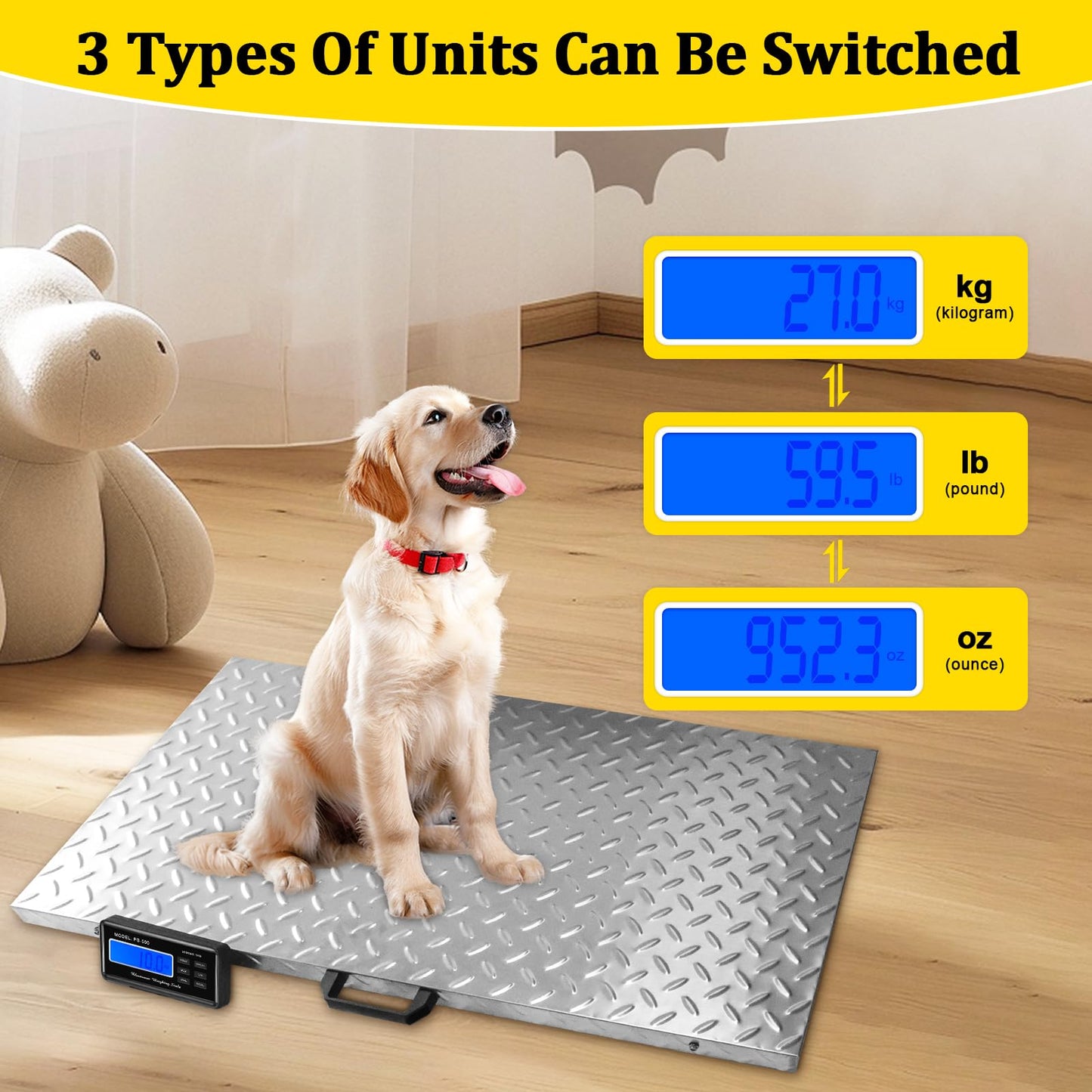 Dog Scales for Large Breed, Livestock Scale, Pet Scale for Large Dog, 1100lb x 0.2lb Animal Scale, LB, KG, OZ, 40.7” X 20.9” Stainless Steel Platform Veterinary Scale for Sheep, Pig, Shipping