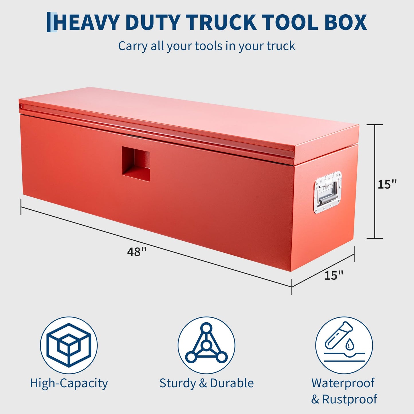 CABIHOME 48-Inch Heavy Duty Steel Truck Tool Box, Lockable & Weatherproof Jobsite Storage Chest with Hydraulic Lid for Pickup Trucks & Trailers
