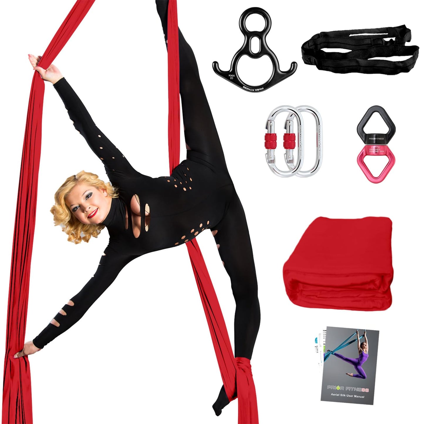 PRIOR FITNESS Aerial Silks Set, Professional Thicker Low Stretch Fabric 9/15/20 Yards Aerial Silk Swing Set with Hardware Guide, Yoga Starter Kit For Home, Aerial Yoga Hammock, Silks for Gymnastics, Antigravity Yoga, Inversion Exercise-All Levels
