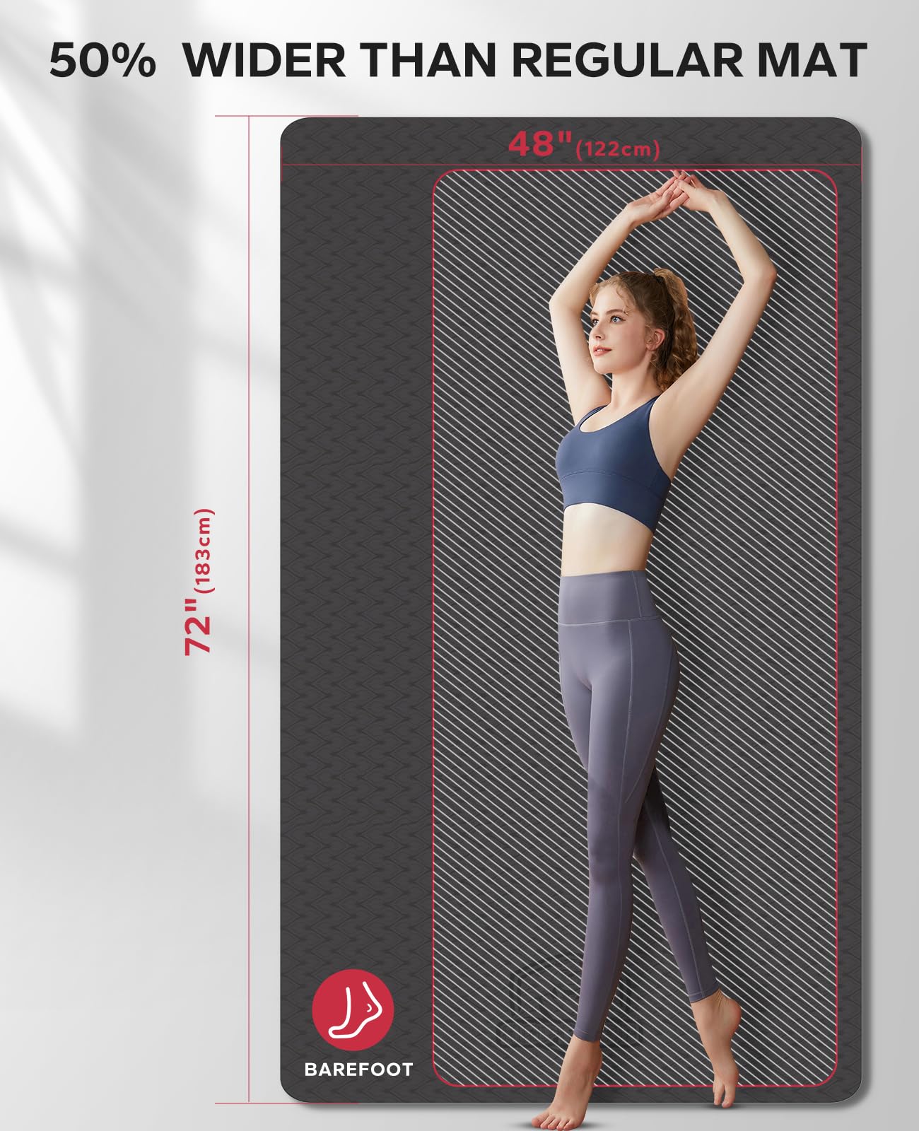 HAPBEAR Extra Large Yoga Mat - 72"x48"x6mm (1/4 inch), Non-Slip, Durable, Eco-Friendly, Thick Wide Exercise Mat for Home Workouts, Yoga, Pilates, Stretching, Meditation (Barefoot Exercise)