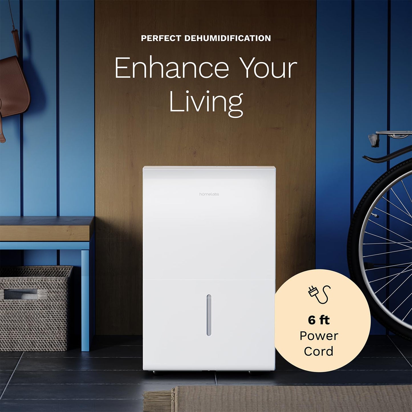hOmeLabs Dehumidifier 7,000 Sq Ft Wi-Fi (50 Pint MAX 120 Pint at 95°F, 90% RH) for Home, Office, Basements with Powerful Moisture Removal, Humidity Control, Auto Shut-off, Quiet Operation