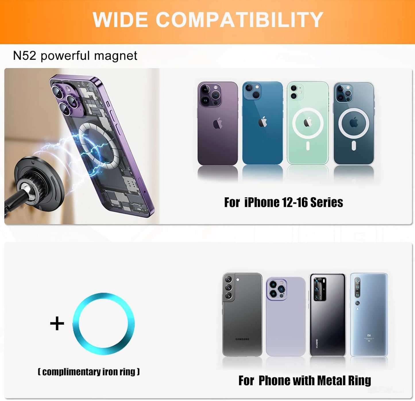 16 15 14 13 12 Ring Light Phone Holder Attachment, Strong Magnetic Phone Holder for Ring Light and Tripod Stand