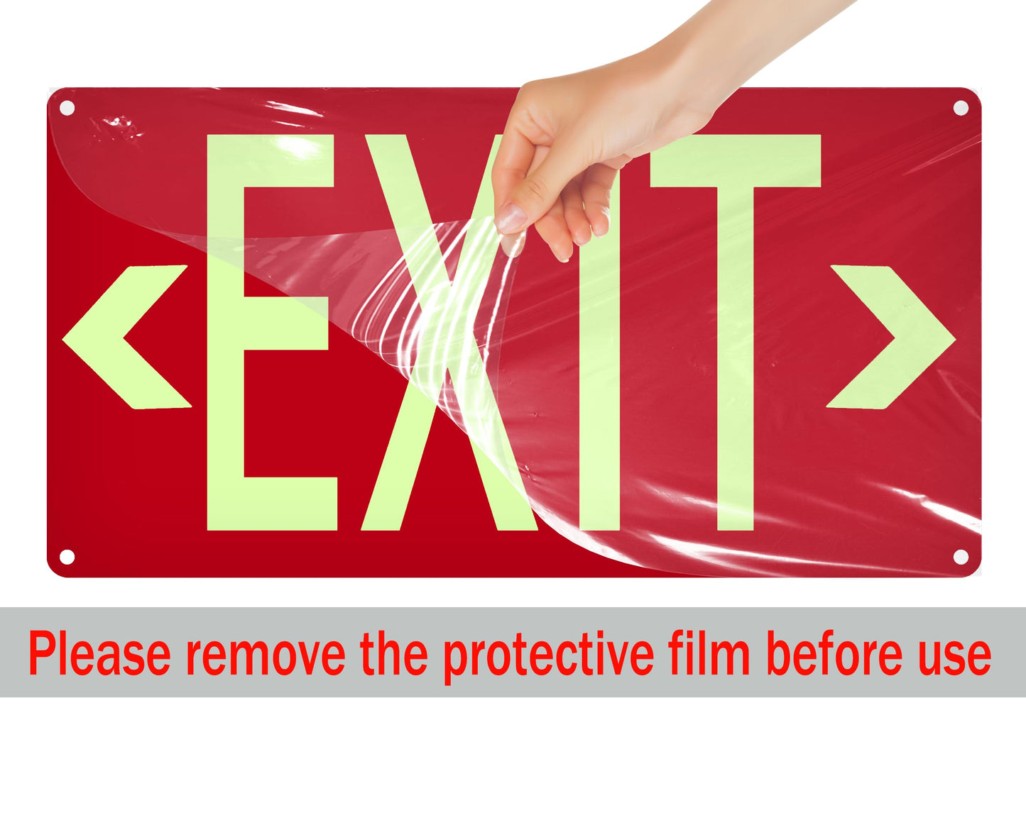 (2 Pack) Photoluminescent Exit Sign Red - with Removable Directional Arrows, With strong self adhesive tape, 14.25 x 7.5 Inches Heavy Duty Aluminum Signs, Fade Resistant, water proof/weather proof