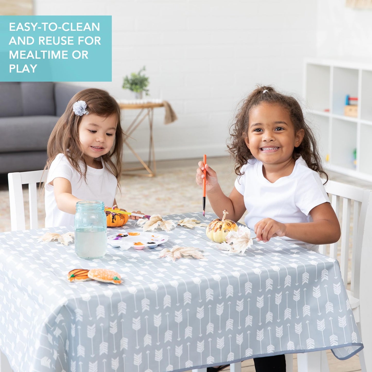 Bumkins Baby Splat Mat for Under High Chair, Babies Toddlers Eating Mess Mat, Waterproof Reusable Cloth for Arts and Crafts, Playtime Mat for Kids, Floors or Tables, Fabric 42inx42in, Gray Arrows