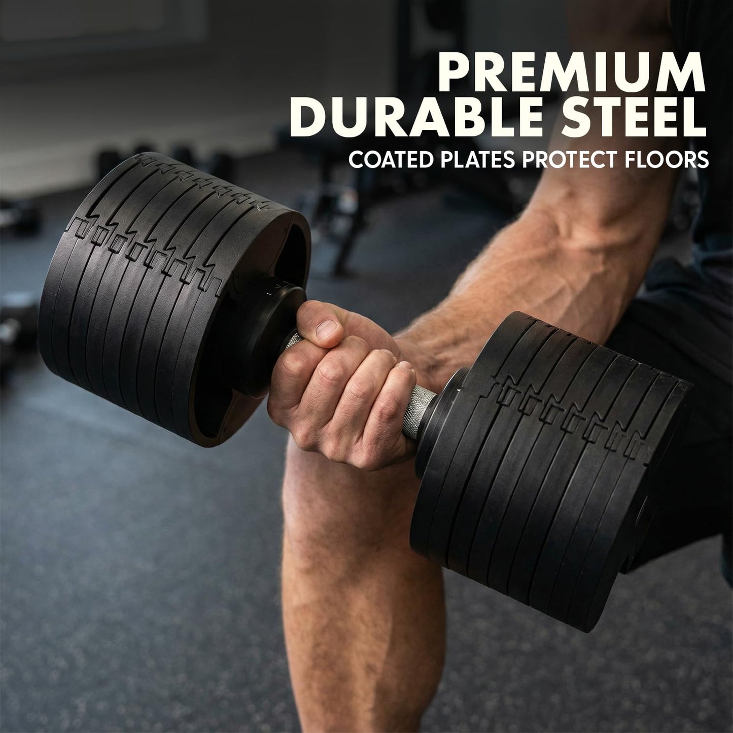 SQUATZ 70lb Adjustable Dumbbell 9 in 1 Weight Options, Fitness Equipment with Anti-Slip Metal Handle, Quick Change Weight Adjustment with Twist Lock Technology, for Full Body Workout and Weightlifting
