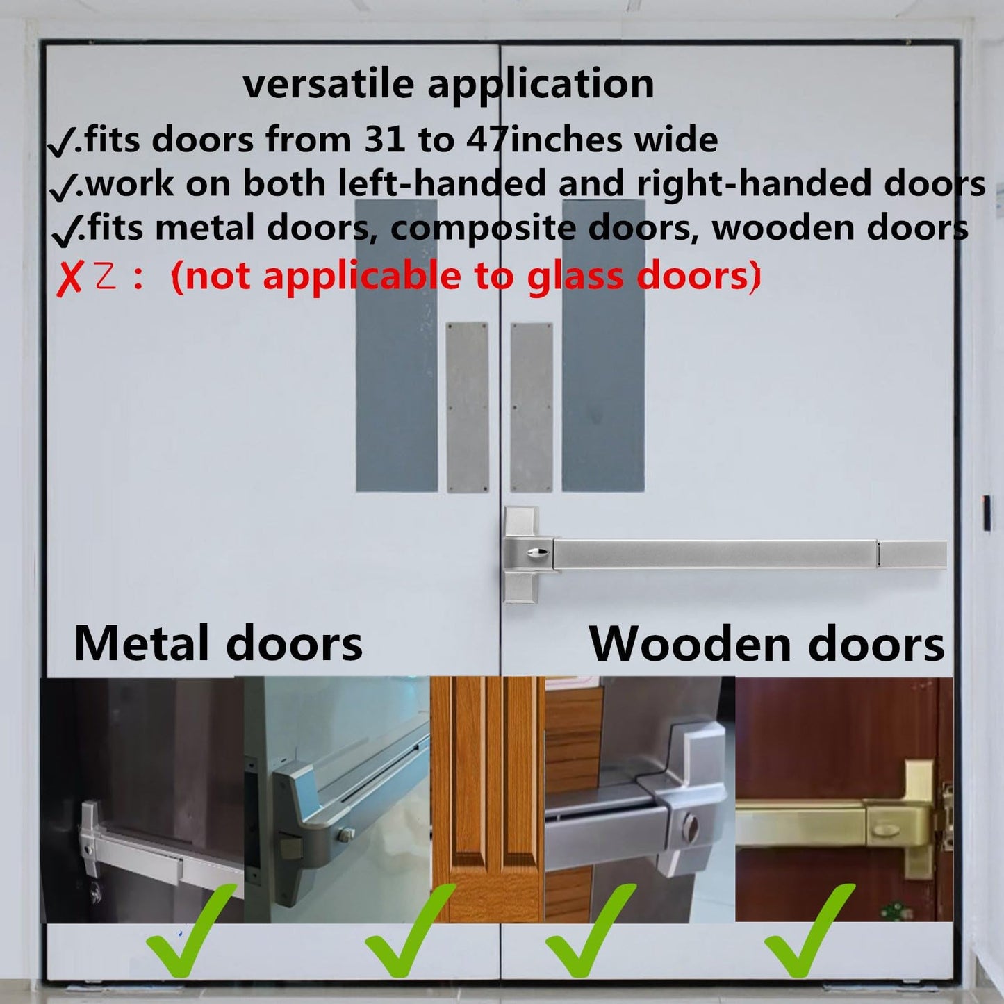 suermany 31 Inch Painted Aluminum Panic Bars for Exit Doors - Push Bar Panic Exit Device, Commercial Door Push Bar Locks, Fits Left & Right Handed Wood & Metal Doors