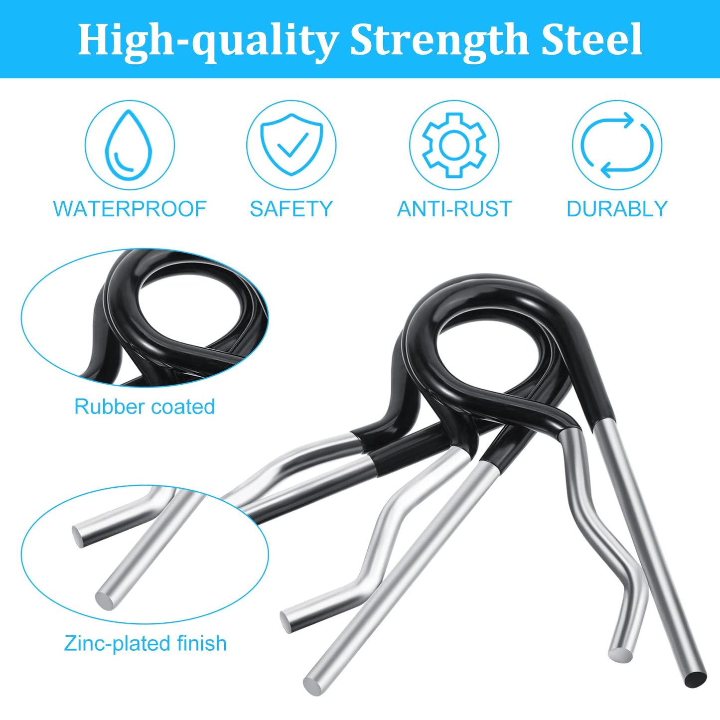 Ferraycle 25 Pcs Hitch Pin Clip Cotter Pin R Clips Trailer Cotter Hairpin Zinc Plated Spring Steel Hairpin with Vinyl Coated Grip 0.15 Inch Diameter and 3.35 Inches Long (Silver, Black)