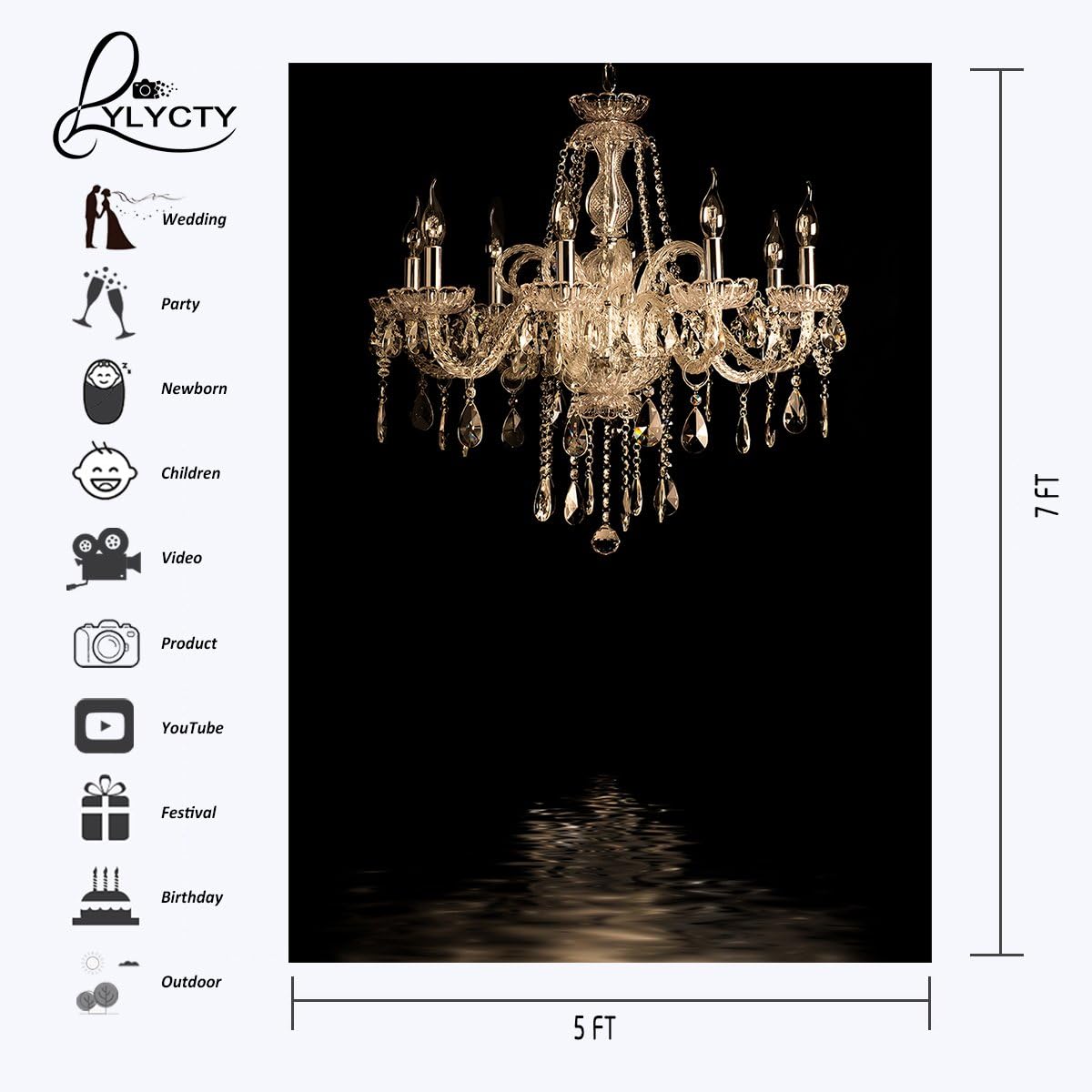 LYLYCTY 5x7ft LY024 Luxurious Chandeliers Photography Background European Gorgeous Crystal Chandelier Black Backdrop