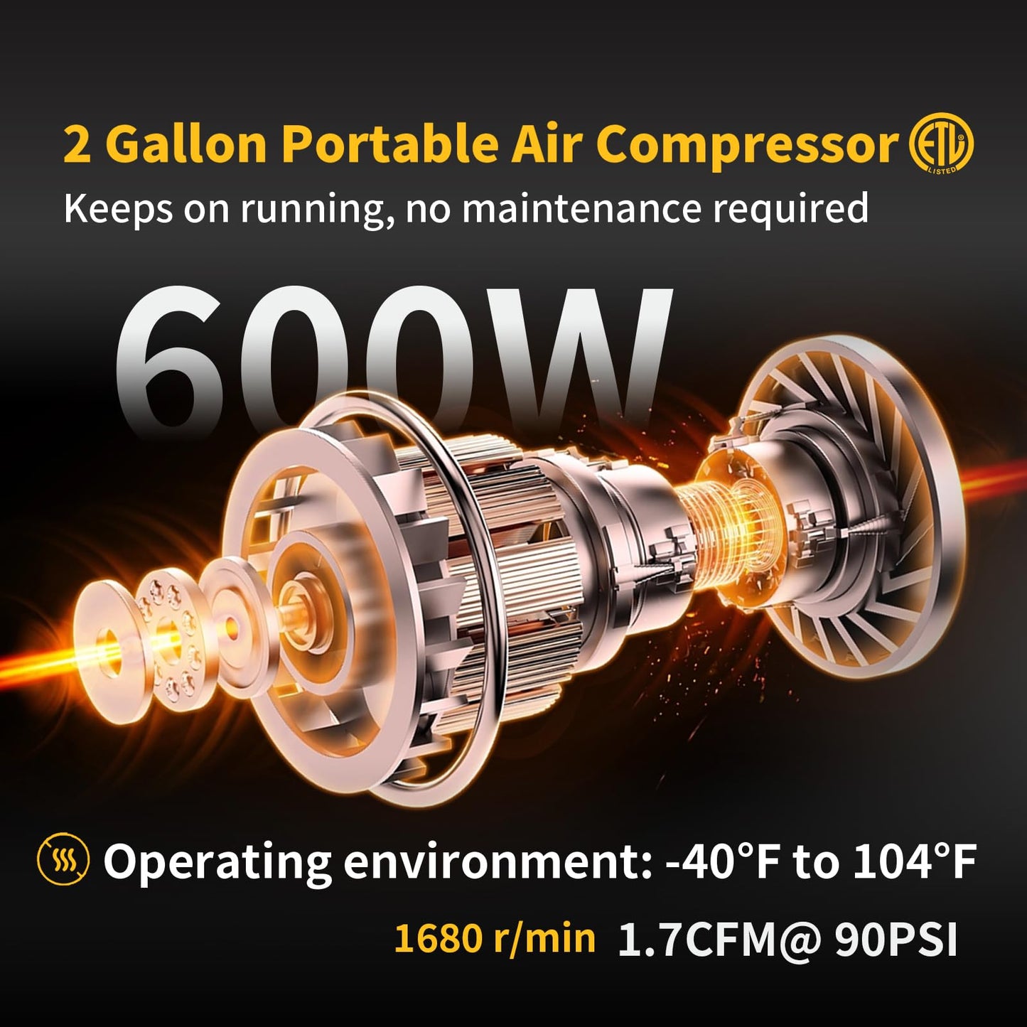6 Gallon Portable Air Compressor 1HP 2.5 CFM@90PSI 60dB Ultra Quiet Oil Free Air Compressor Ideal for Tire Inflation Pneumatic Tool Spray Painting