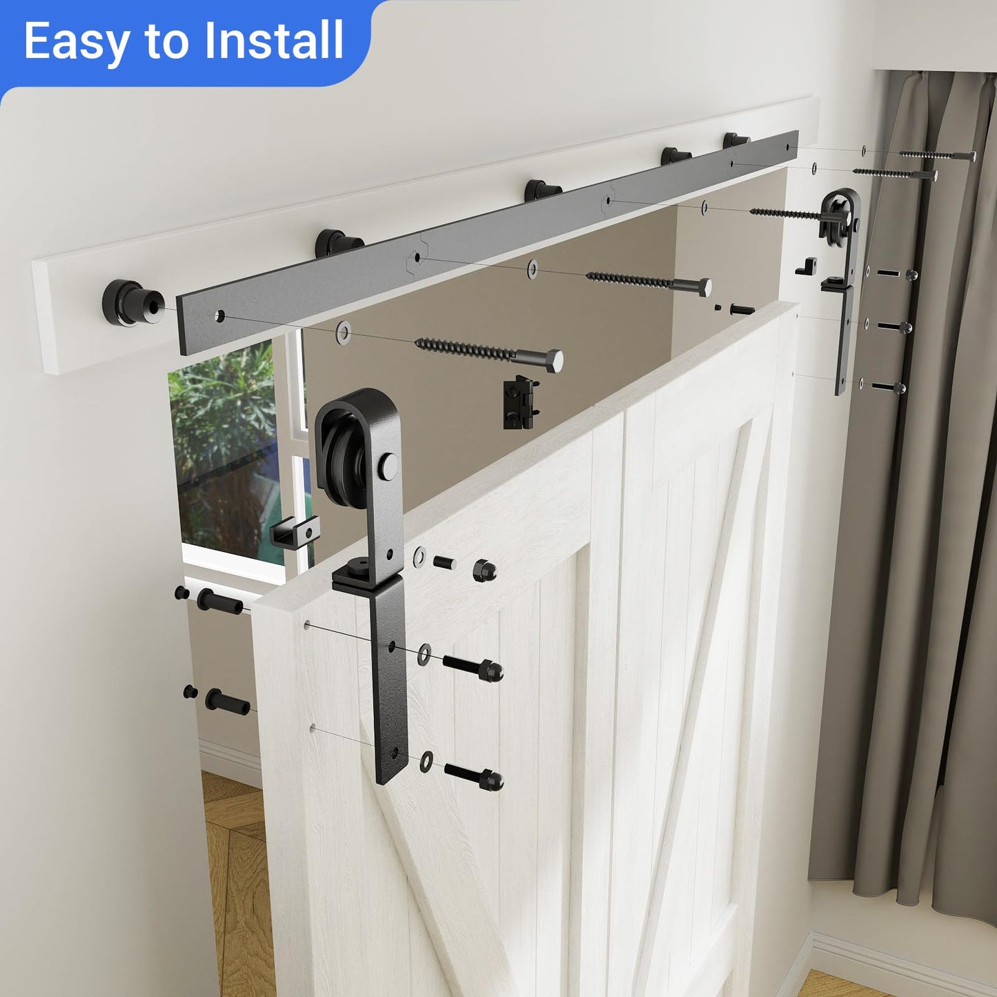 CCJH 30" Bi-Folding Sliding Barn Door Hardware Kit for 2 Doors,Slide Smoothly Quietly,Black Track J Shape Roller,No Door