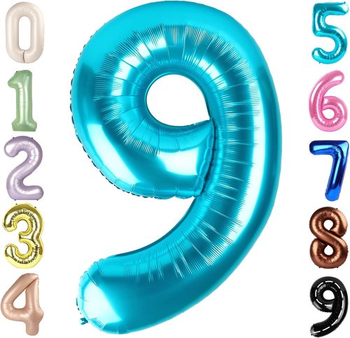 Light Blue Number 9 Balloon by [Brand Name] - 40 Inch Birthday Party Decoration for 9, 19, 90 Celebrations