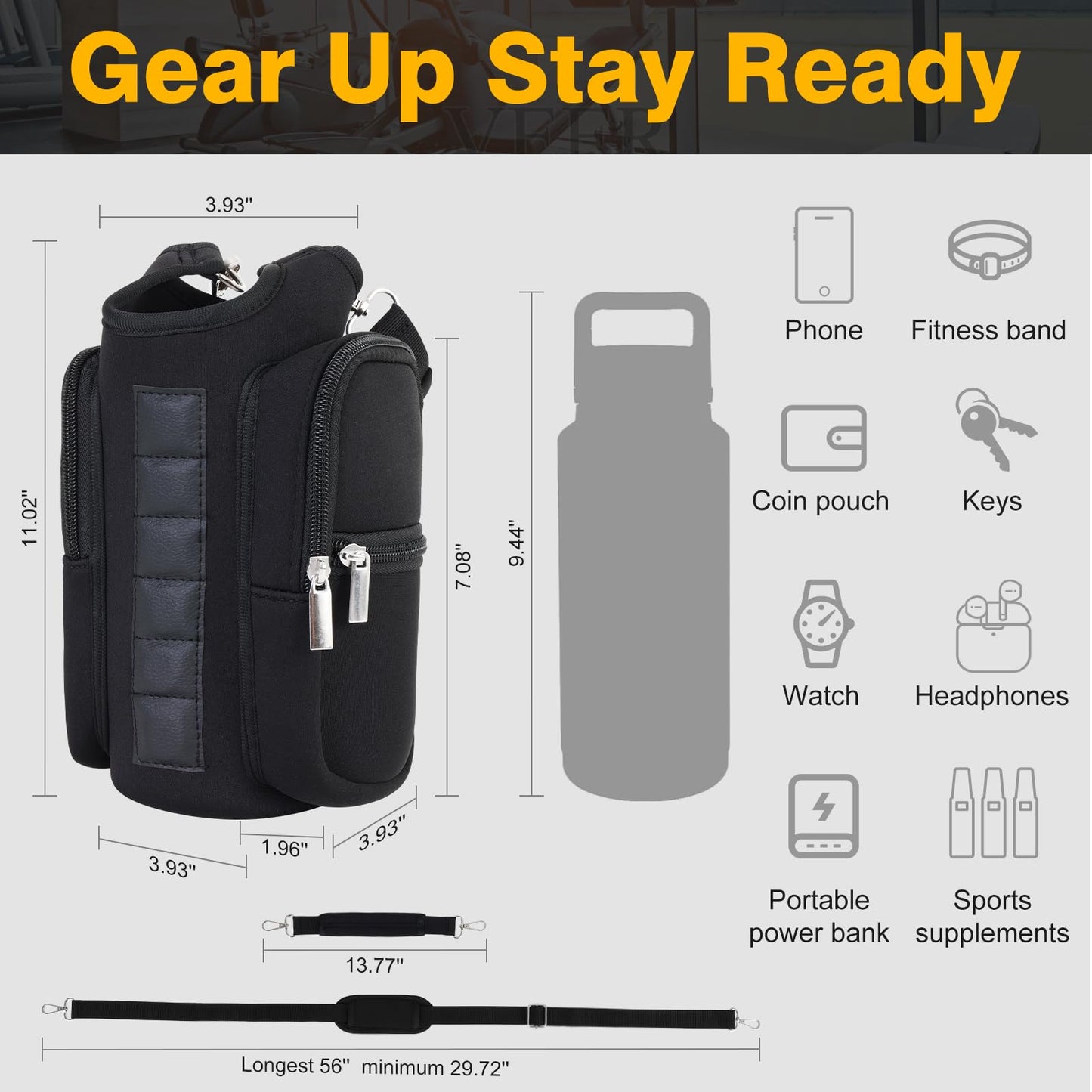 Magnetic Gym Bag for Men & Women - Water Bottle Holder, Crossbody Strap, Touchscreen Pocket & Creative Storage - Perfect for Gym, Running, Travel & Fitness Essentials
