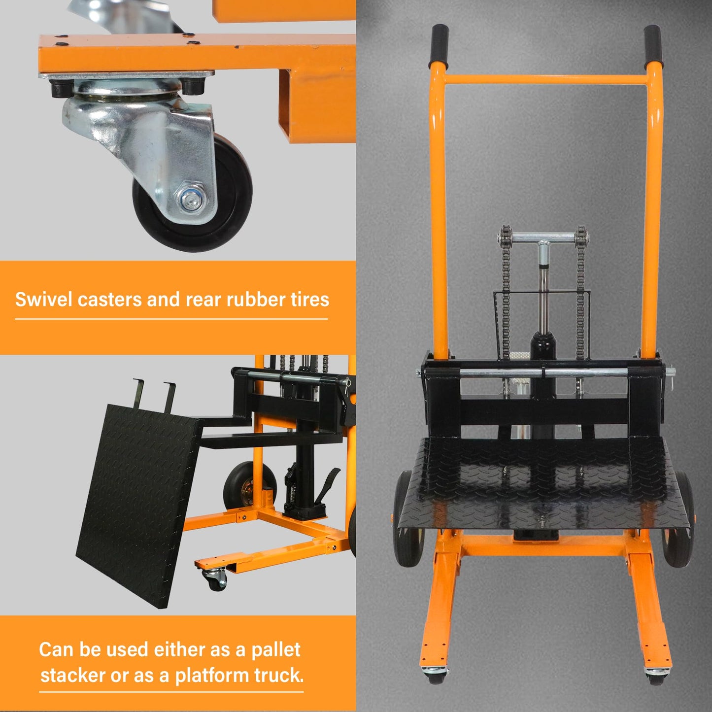 Apollo Material Lift Stacker, Hydraulic Pallet Truck Dolly 440 lbs Capacity, 35.8" Max Lift, Pallet Stacker with Swivel Casters and Steel Platform