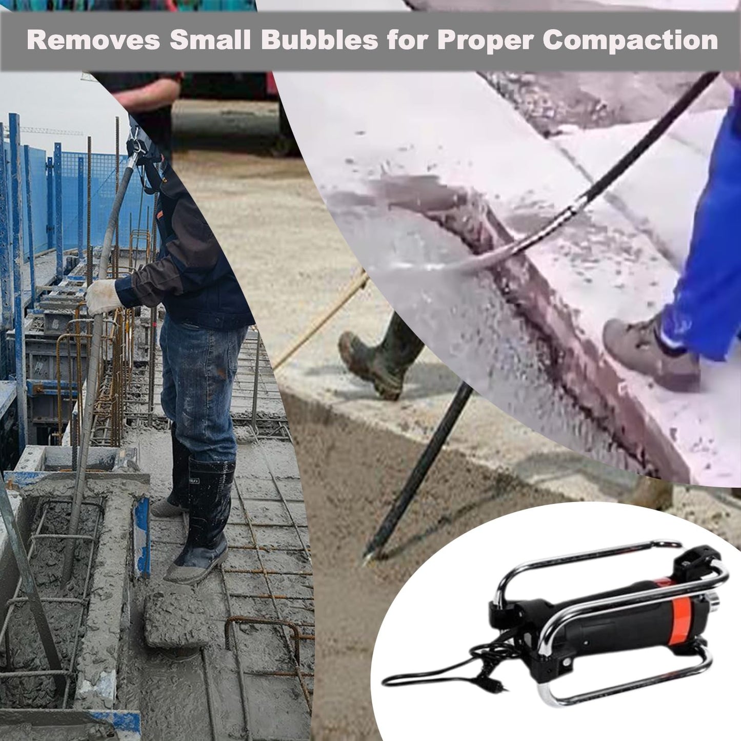 1600W Power Concrete Vibrator, 16000RPM 2HP Handheld Concrete Vibrating Tool, Concrete Construction Immersion Vibrator with Ø1.5” Rod & 14.75ft Flexible Shaft