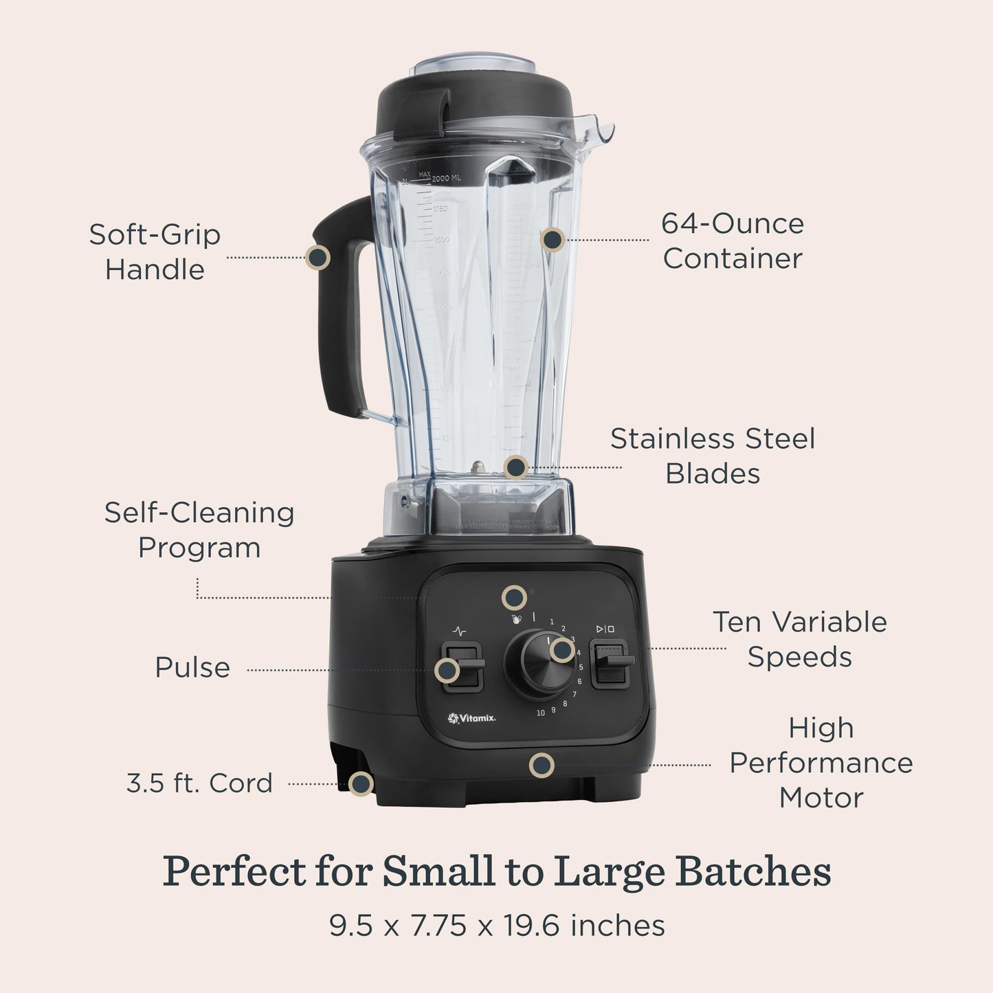 Vitamix VX1 Blender, Professional-Grade Kitchen Blender for Smoothies, Soups, Juices and More, 10-Speeds, Stainless Steel Blades, Self-Cleaning Kitchen Appliance, 64 Oz Classic Container, Black