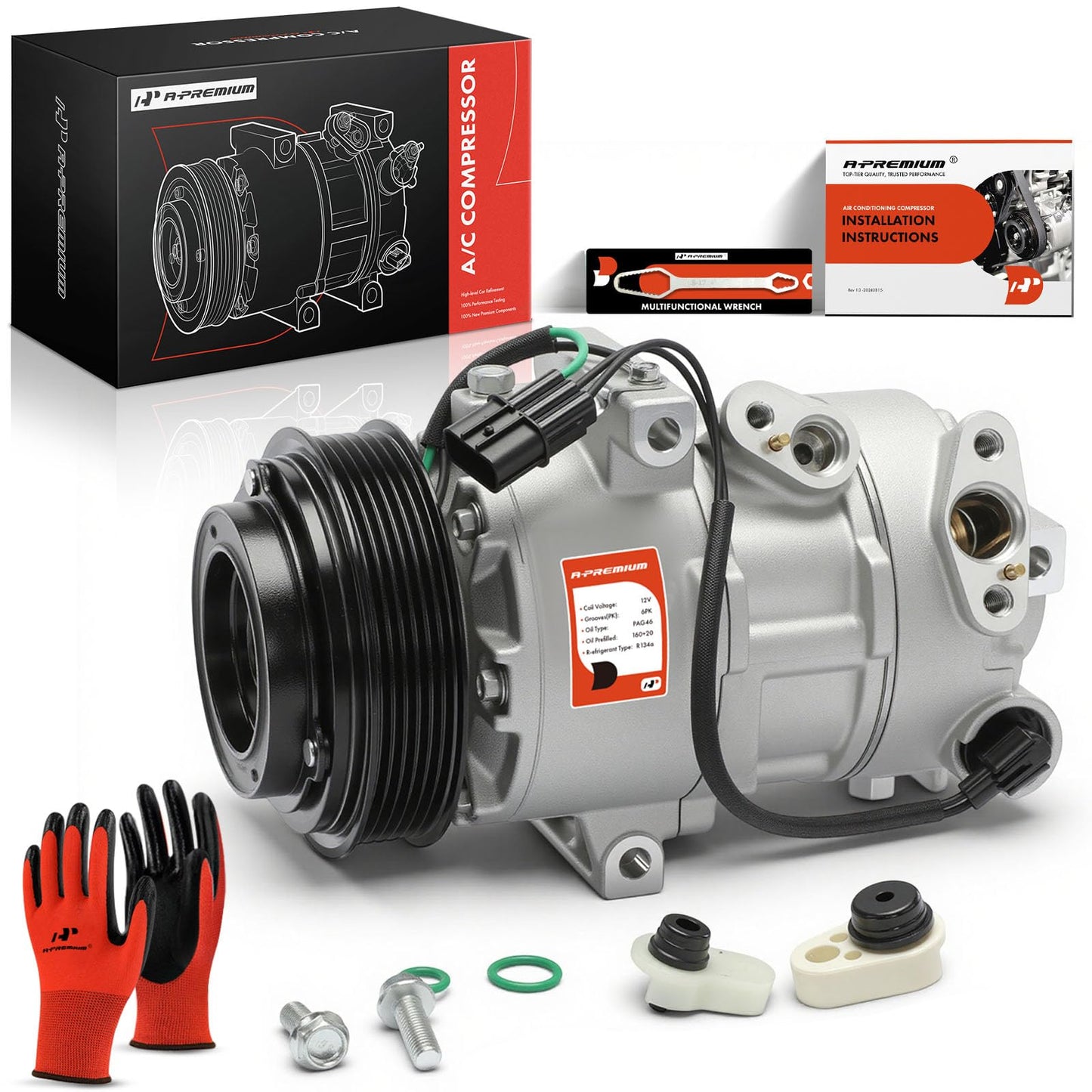 A-Premium Air Conditioner AC Compressor with Clutch Compatible with Hyundai Venue 2020 2021 2022 2023, 1.6L, With DVE12 Compressor, with 6-Groove Pulley