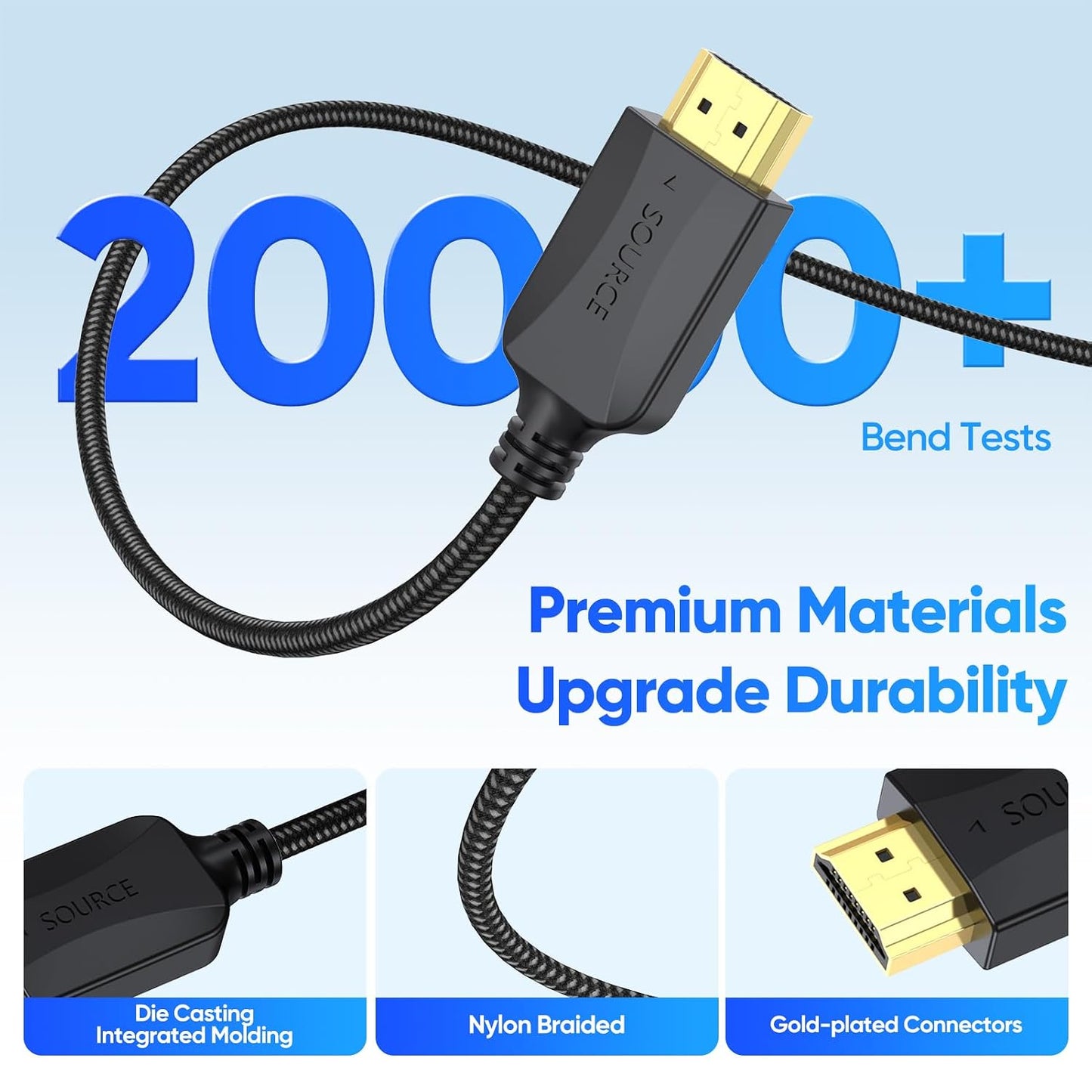 1 5-Pack 4K 2.0 4K 3D CL3 Short HDMI Cables Ft, Thin HDMI Cables Braided- High Speed Shielded HDMI Cable Male to Male