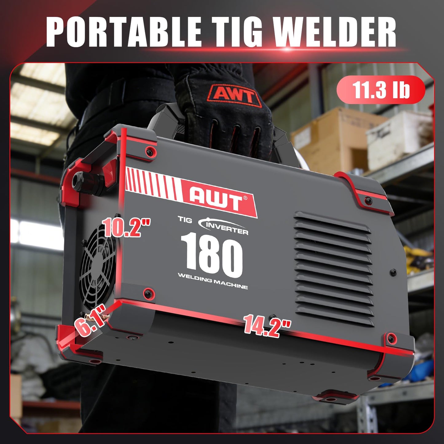 AWT TIG Welder 180Amp with DC Pulse,Cold TIG Welder with Large LED Display 5-in-1 DC HF TIG/PULSE TIG/COLD/SPOT TIG/STICK,110V/220V Dual Voltage Cold TIG Welding Machine