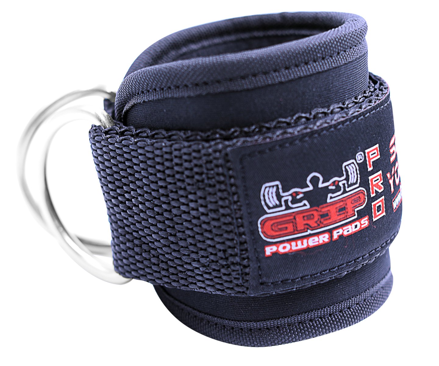 Grip Power Pads Best Ankle Straps for Cable Machines Double D-Ring Adjustable Neoprene Premium Cuffs to Enhance Legs, Abs & Glutes for Men & Women (Black, Single)
