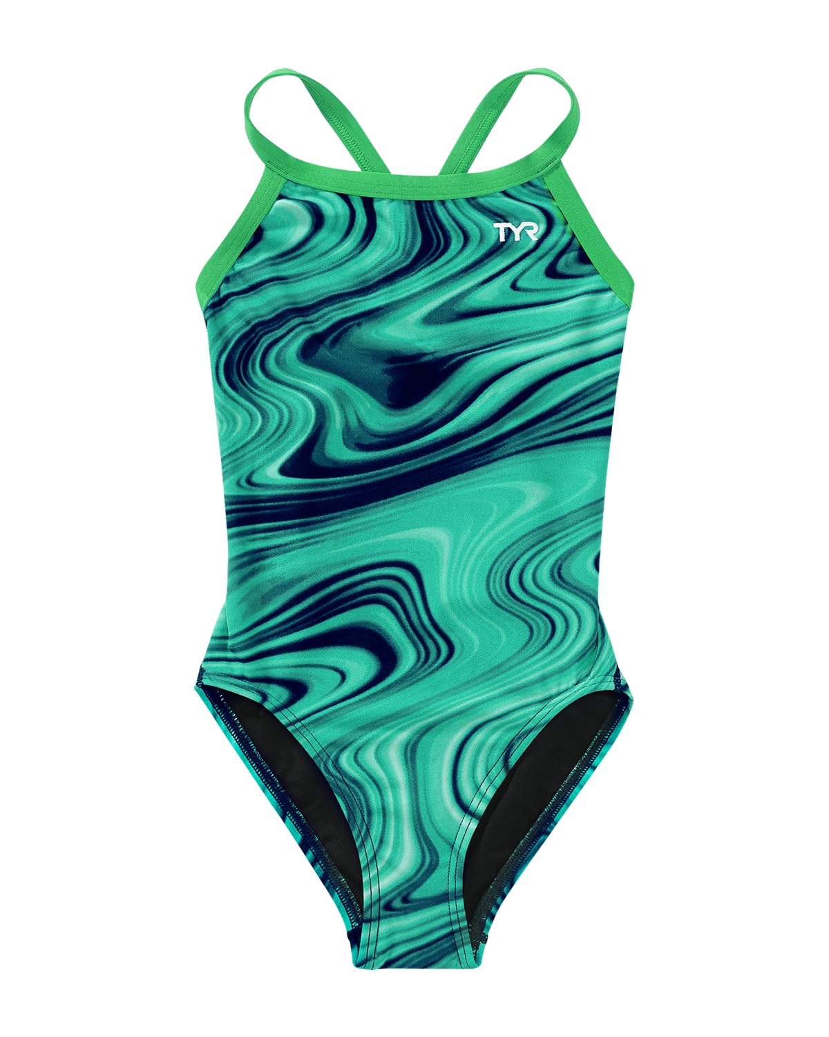 TYR Durafast Elite Diamondfit One Piece Girls' Swimsuit - Athletic Training and Competition Swimwear - Resists Chlorine - 22, Green Vitality