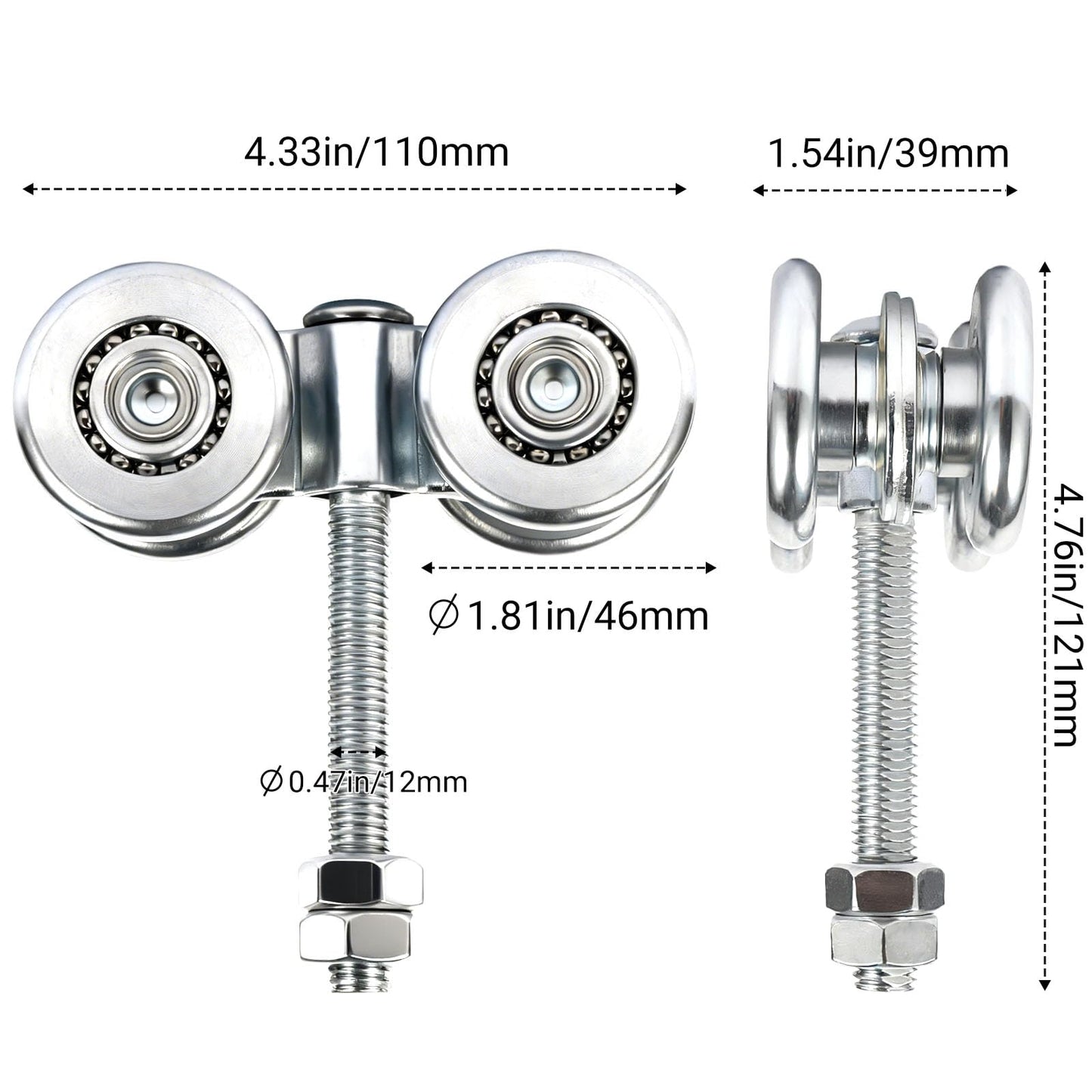 2Pcs Wheel Trolley Assembly Barn Door Rollers for 1-3/4" Wide and 2-1/4" or Taller Rail Hanging Track, Trolley Hanger for Sliding Barn Door for Garage