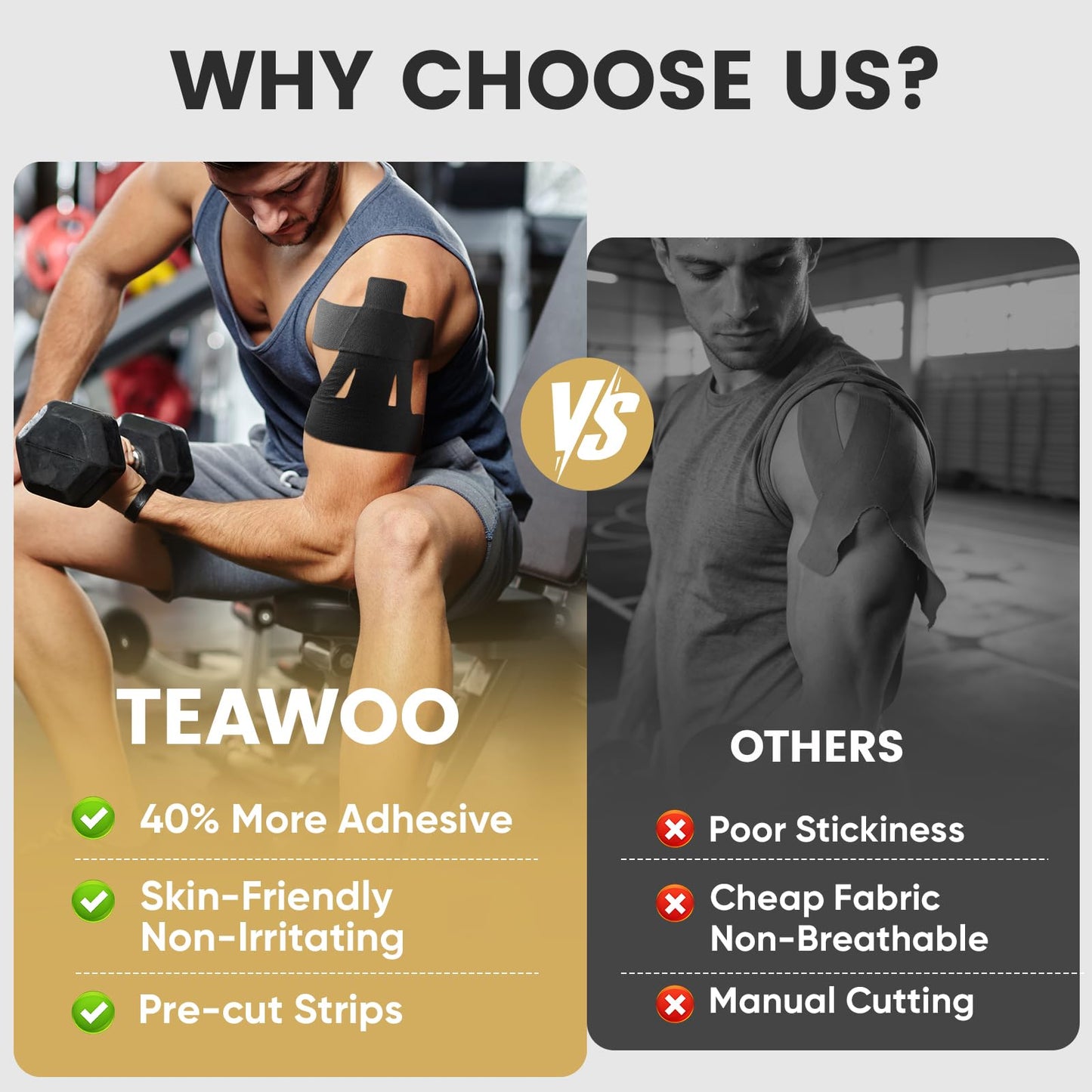 TEAWOO PreCut Kinesiology Tape for Shoulder (20 Pcs) – Waterproof Breathable Athletic Tape, Enhanced Adhesion & Elasticity, Shoulder Pain Relief Support for Sports & Daily Use (Black, Beige & Blue)
