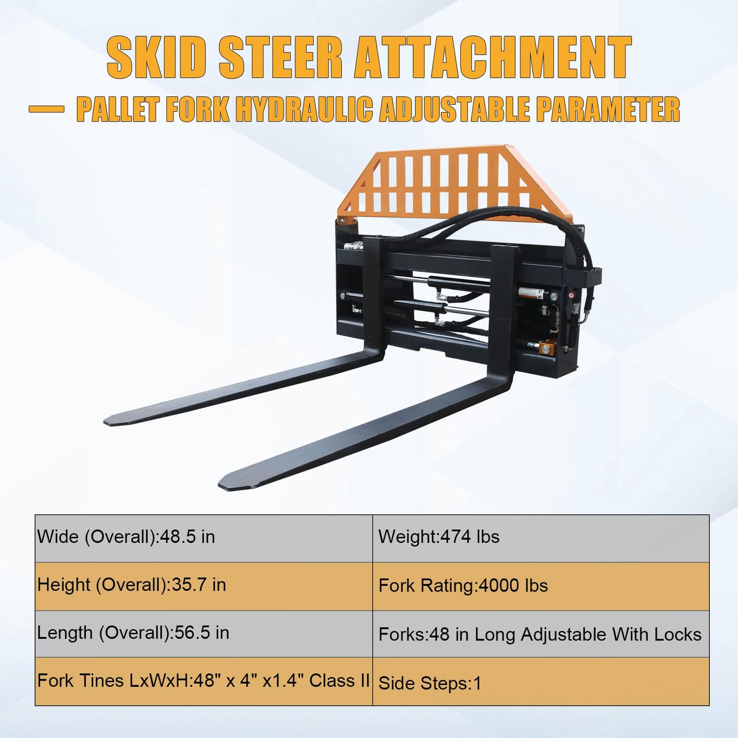 Hydraulic Heavy Adjustable Pallet Forks,Skid Steer Loader Pallet Forks, Load Capacity 4000 lbs, with 2 PCS Hydraulic cylinders, Freely Adjustable, Universal Skid Steer Bracket, Skid Steer Loader