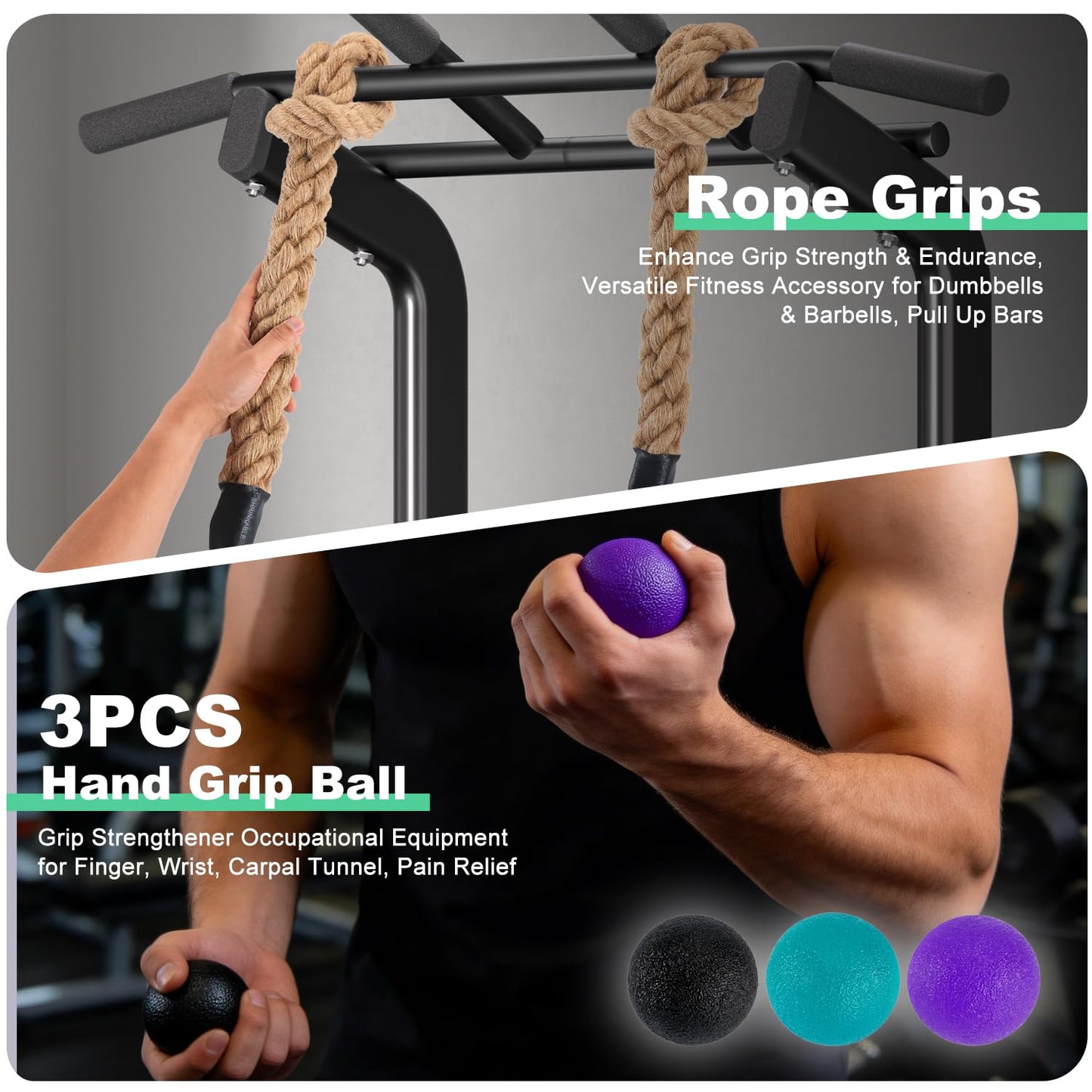 Rope Grips for Pull Ups, Enhance Grip Strength & Endurance, Versatile Fitness Accessory for Dumbbells & Barbells, Pull Up Bars Durable & Comfortable Design
