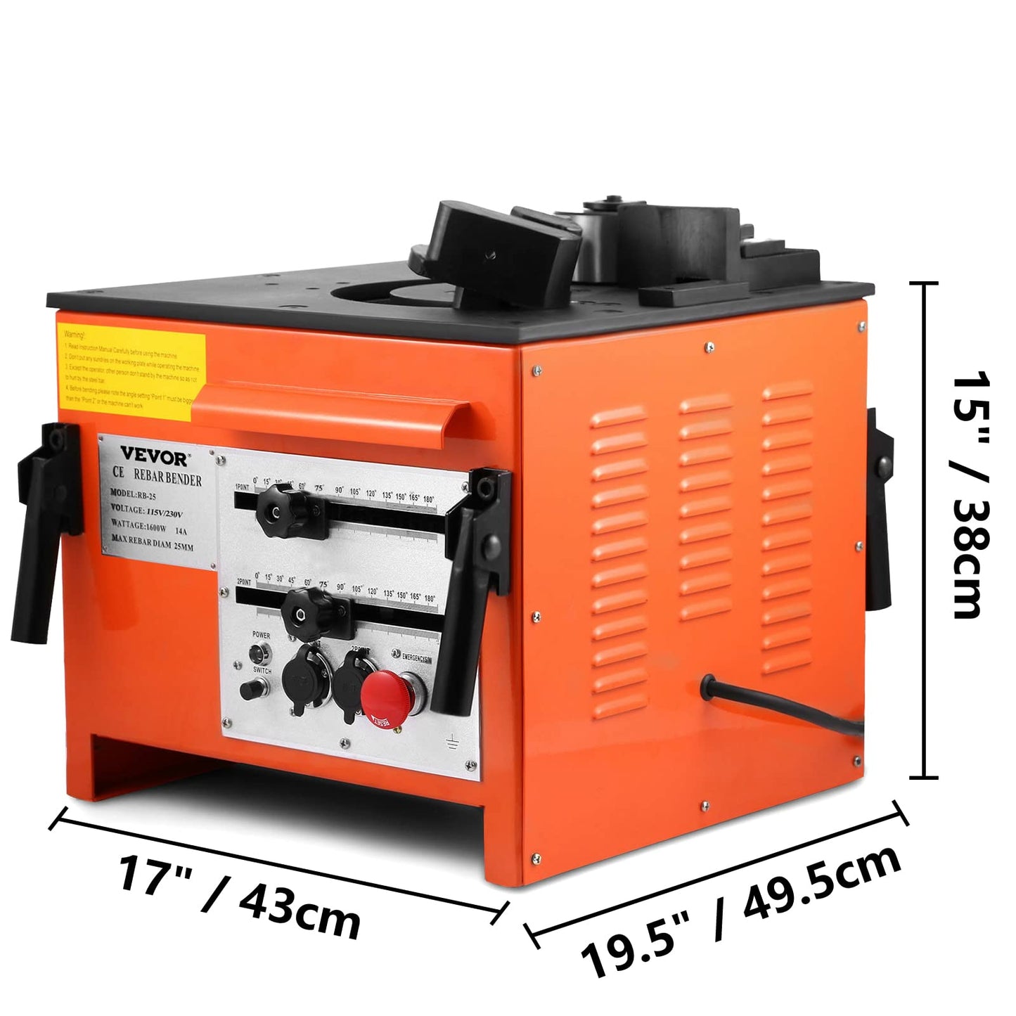 Happybuy Electric Hydraulic Rebar Bender,1700W Desktop Electric Rebar Bender,Bending up to 1 Inch #8 6-25mm Rebar Bending Angle 0-180 Degrees,with Foot Pedal for Bending Steel Rope(1700W RB-25)