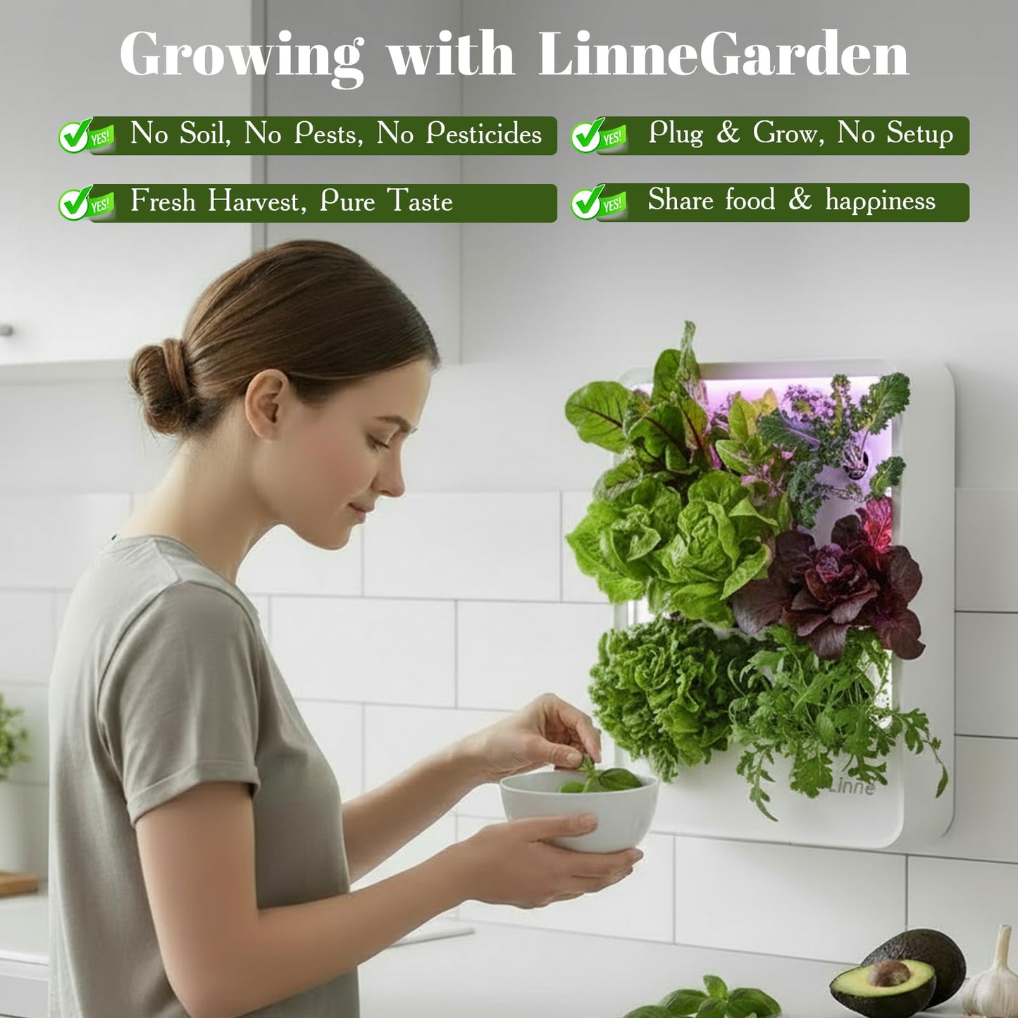 LinneGarden Indoor Garden Hydroponic System with LED Grow Light Indoor herb Garden, Indoor Garden Hydroponic System with LED Grow Light (White)