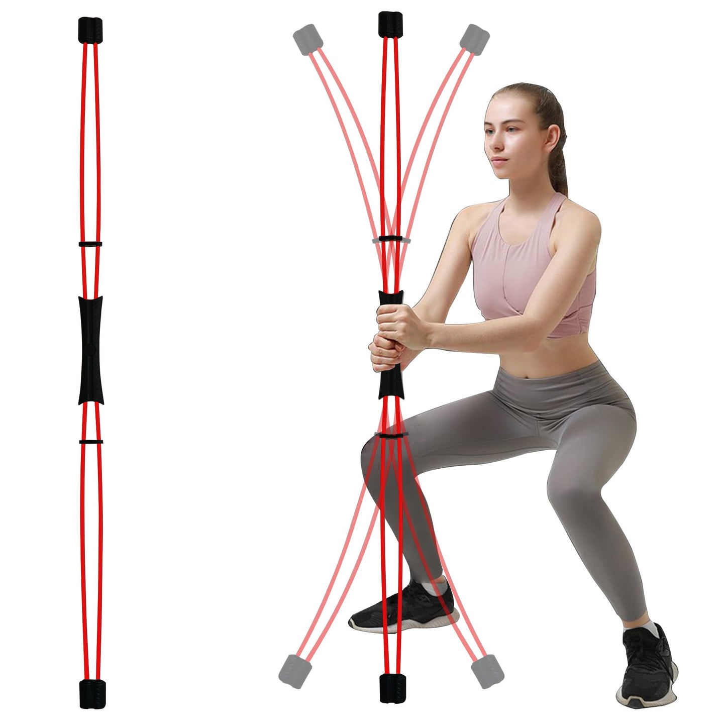 ZUFUMI FlexBar & Mobility Stick - Shoulder Reliever Ball Swing, Body Blade, Flex Bars for Physical Therapy - Total Body Workout, Core Strength & Stability Training (RED)