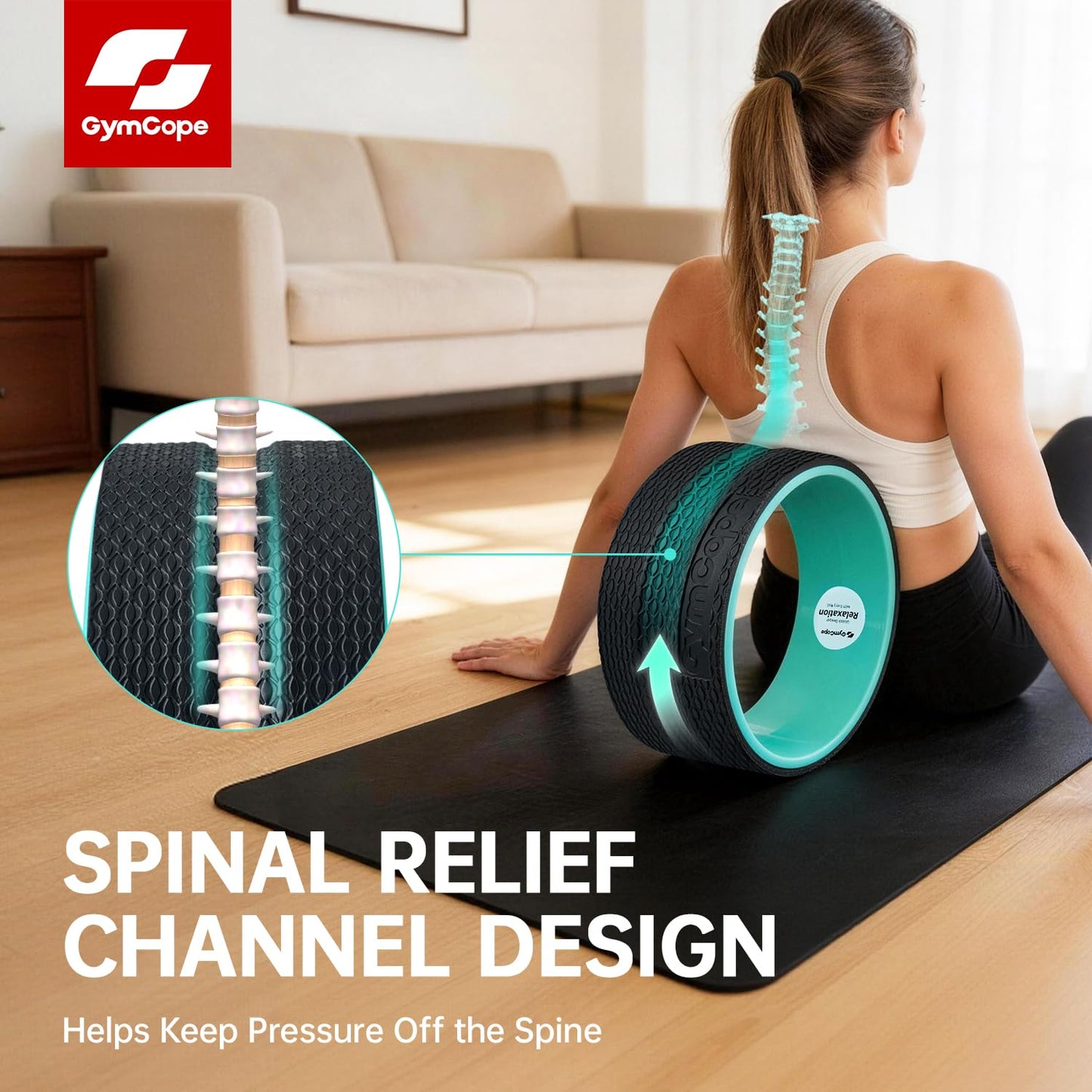 Back Wheel Foam Roller – Targeted Back & Neck Relief, Lumbar Spine Stretcher, Spinal Decompression Back Stretcher, Massage Roller with Density Foam for Physical Therapy, Supports 500lbs