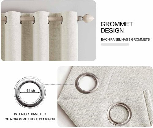 MIULEE Linen Texture Curtains - 100% Blackout Thermal Insulated Drapes | Beige, 52x63 Inch (2 Panels)