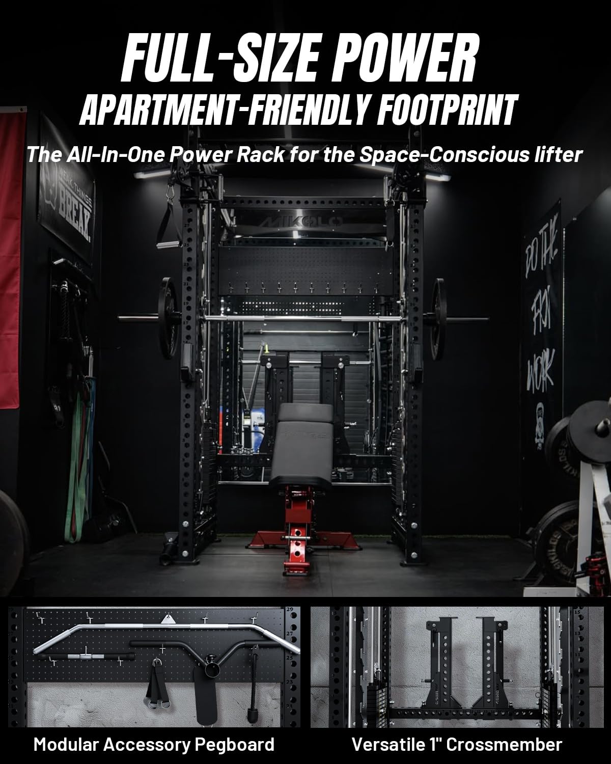 Mikolo Anubis-2.0 Ultimate Smith Machine, 2000LBS Power Cage with LAT Pulldown&Cable Crossover, Multi-Function Trainer with Aluminum Pulley System for Fitness Home Gym