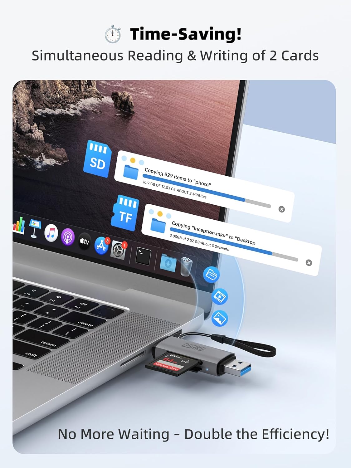 DSRKE 3.0 17/16/15, SD Card Reader, USB & USB C Dual Slots to Micro SD Card Adapter, Memory Card Reader for SD