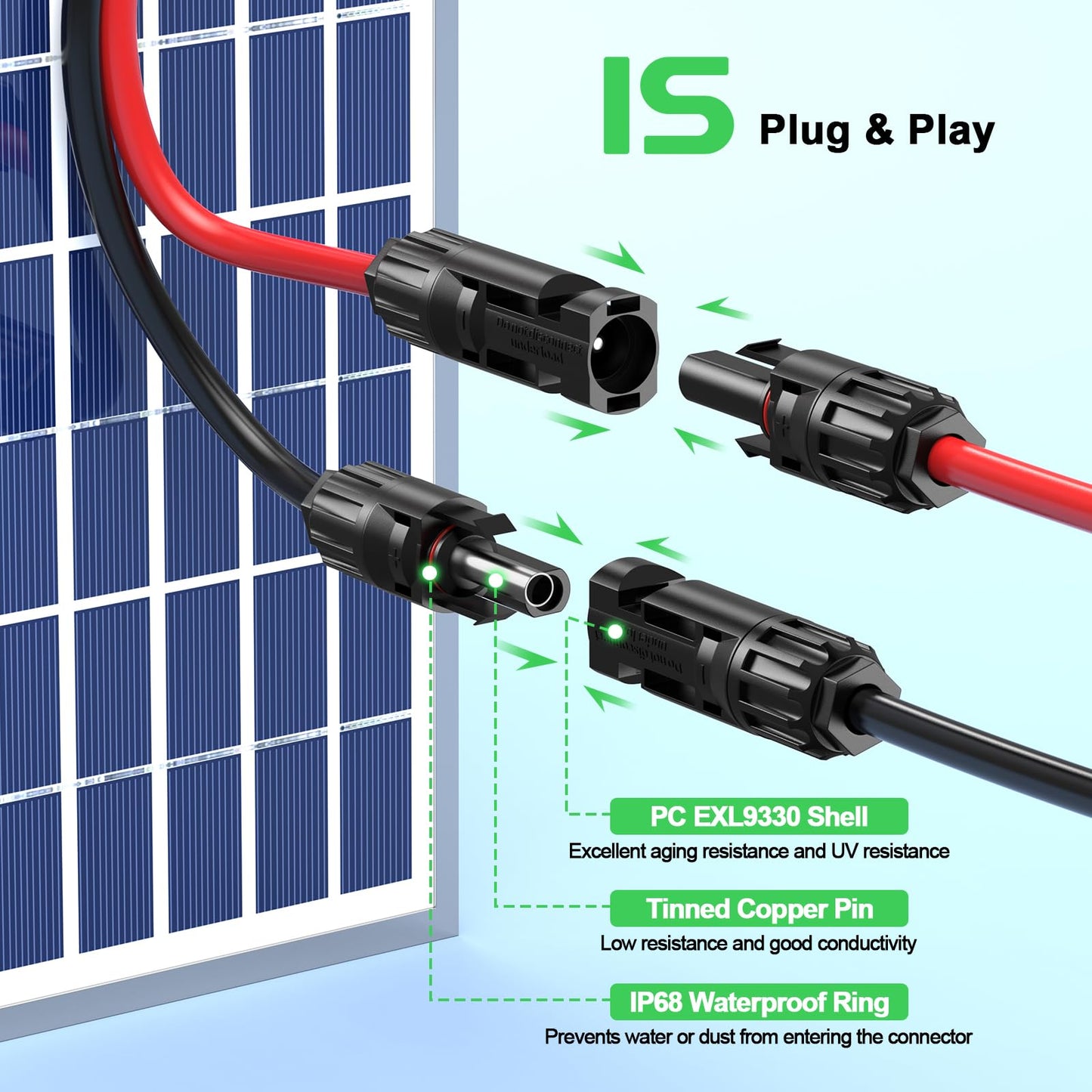 Bateria Power Solar Panel Cable for Ecoflow Anker SOLIX 12AWG 100FT XT60 Solar Cable, XT60 Extension Charge Extension Cable Compatible with EcoFlow, Anker, BLUETTI & Generator