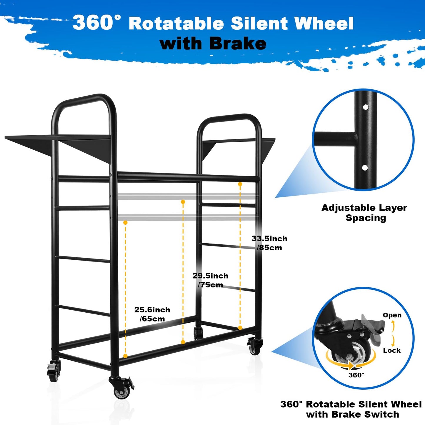 Togarhow Tire Rack, 59 x 57 x 20 Inches Garage Tire Storage Stand with Storage Tray 218KG/480LBS Capacity, 2 Storage Shelf & 4 Swivel Casters Rolling Tire Storage Rack, Black
