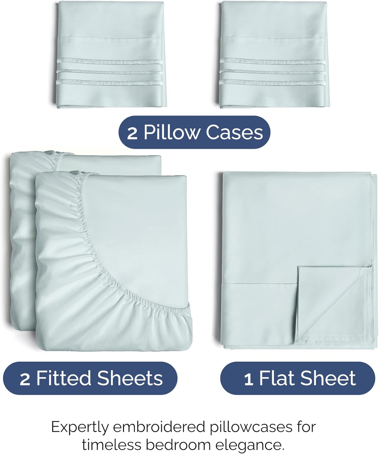 Split King Size 5-Piece Sheet Set - Comfy Cooling Bed Sheets | Luxury Hotel Quality - Deep Pockets, Soft & Wrinkle-Free - Oeko-Tex Certified - Ice Blue