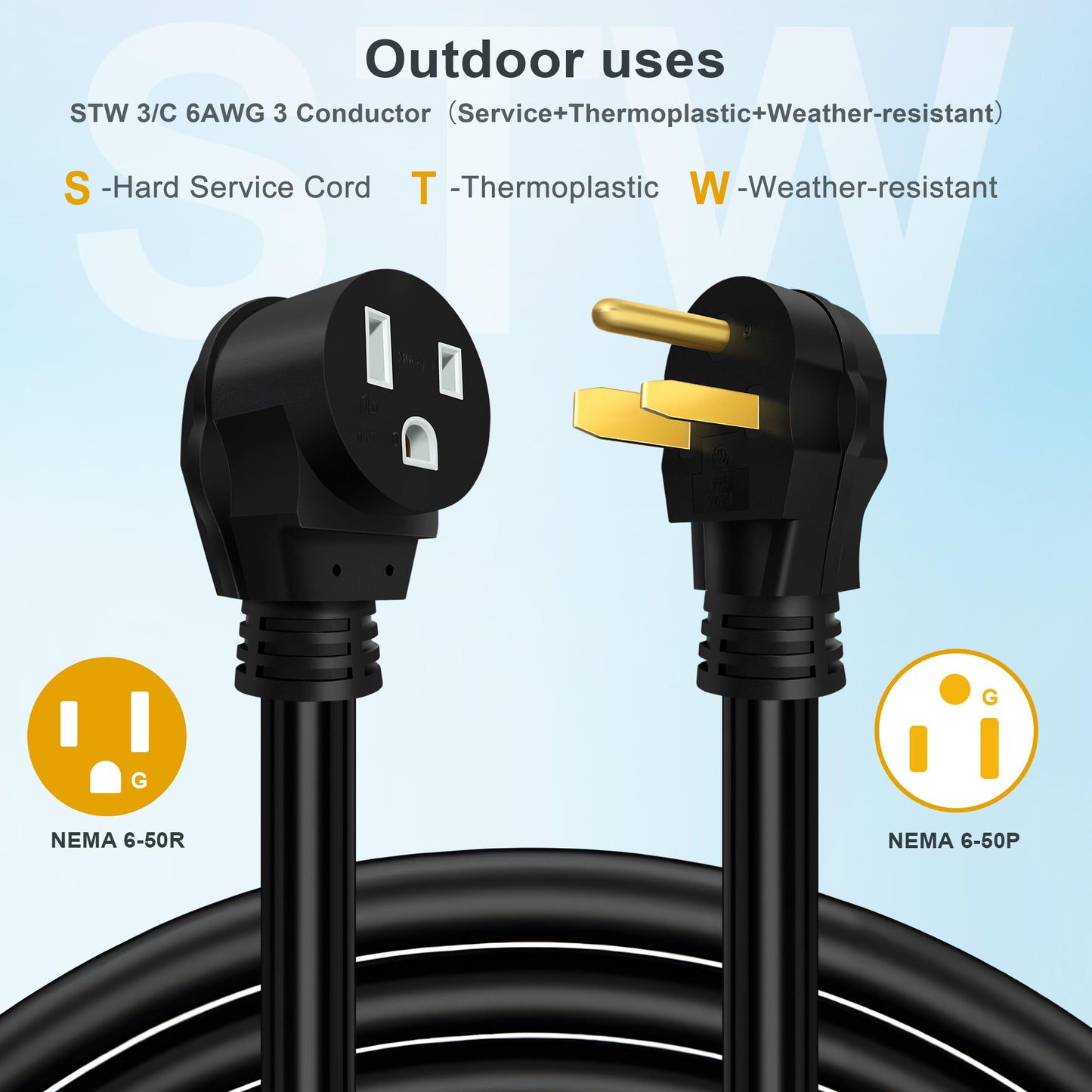 Welding Cord 6 AWG, 25FT, Welding Extension Cords 50 amp, 125V/250V Welding Power Cord NEMA 6-50P to NEMA 6-50R