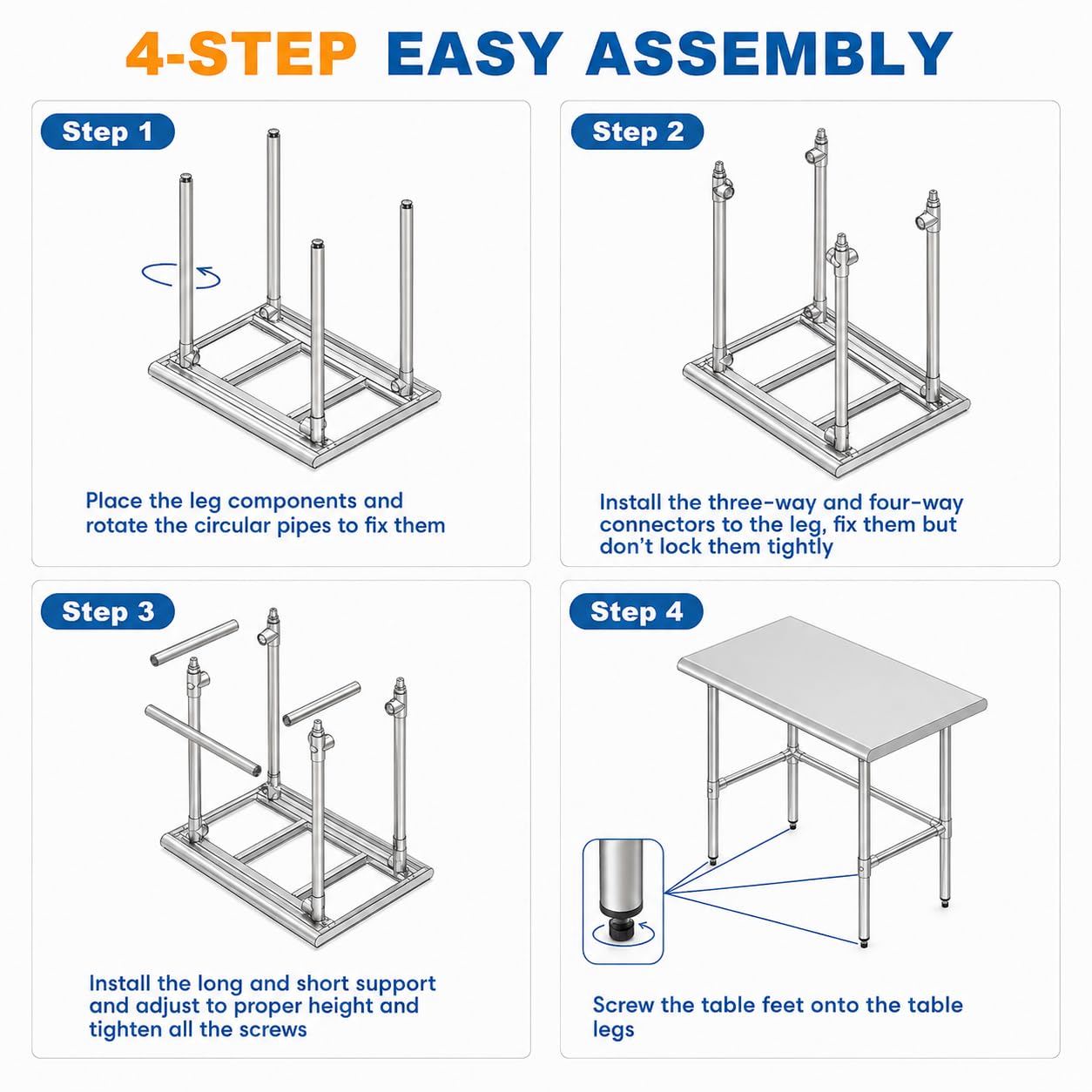 Chingoo Stainless Steel Table Open Base 30x60 Inch, Heavy-Duty Metal Work Table Ideal for Restaurant, Kitchen, Bakery, or Commercial Food Prep