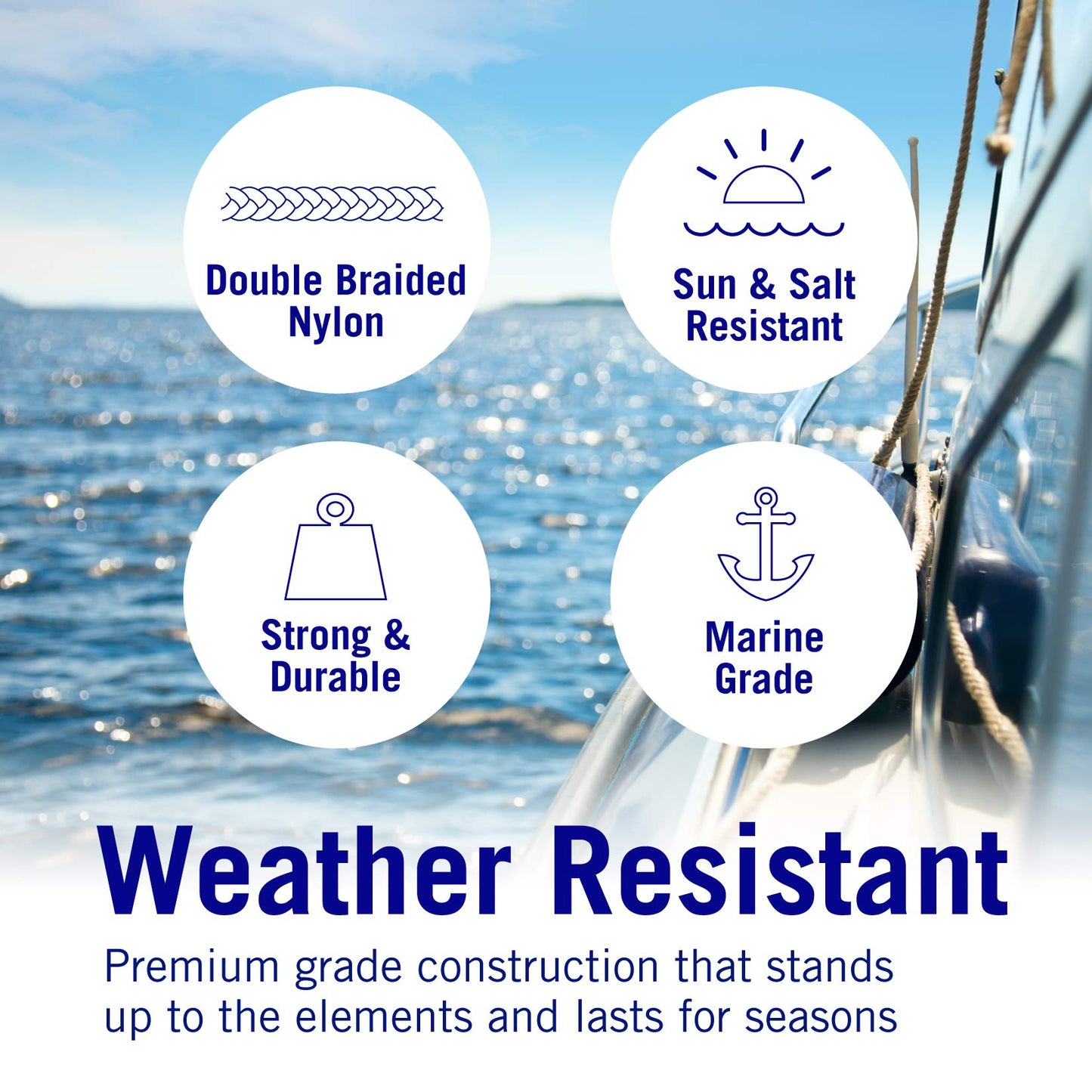 Better Boat Premium Anchor Rope, 100 Ft Double Braided White Nylon Marine Line, Reflective 3/8 Inch Reel for Anchors and Boats - Black