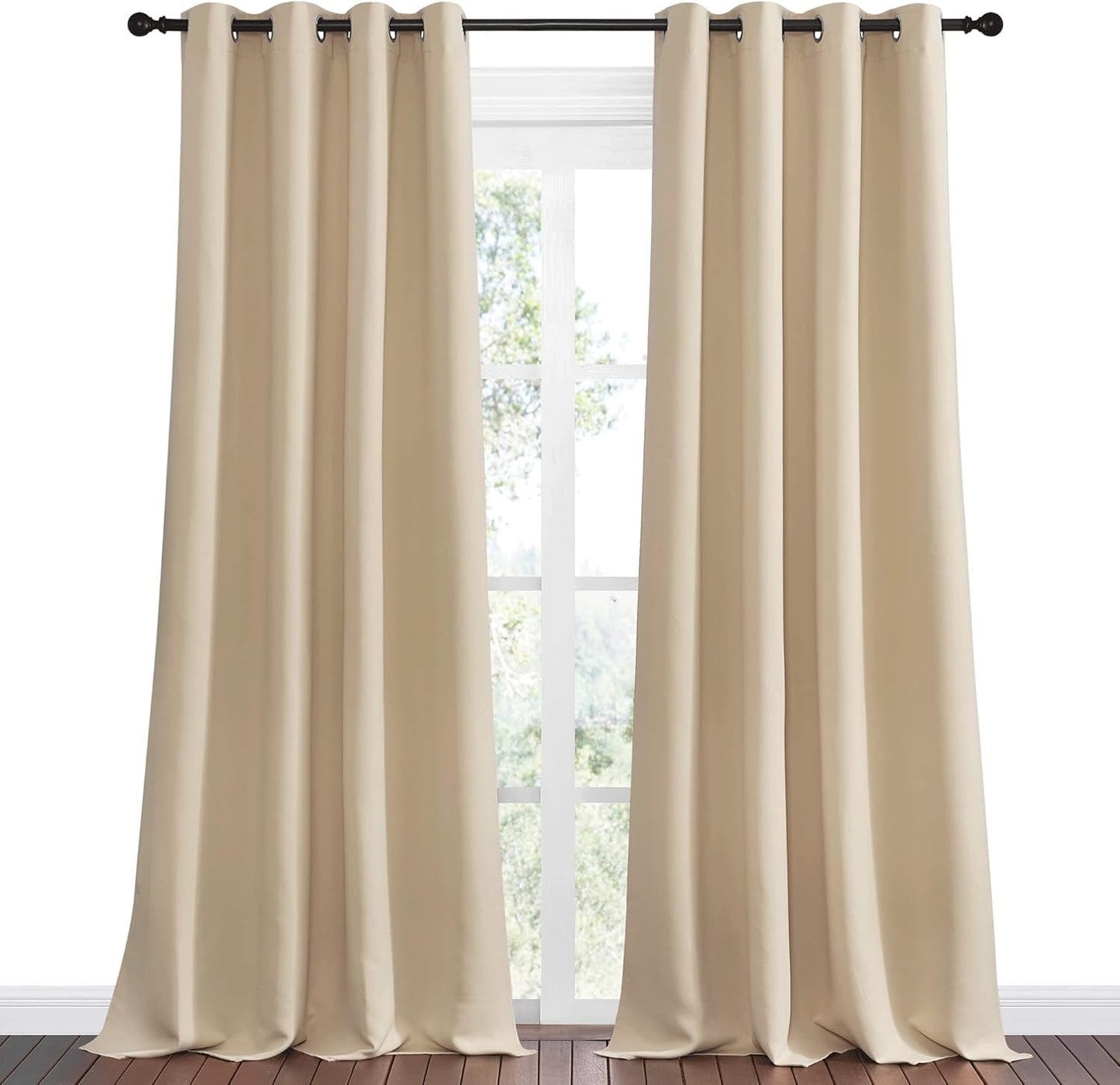 NICETOWN Room Darkening Curtains - Biscotti Beige, 55" x 120" | Thermal Insulated Grommet Panels for Kids' Room