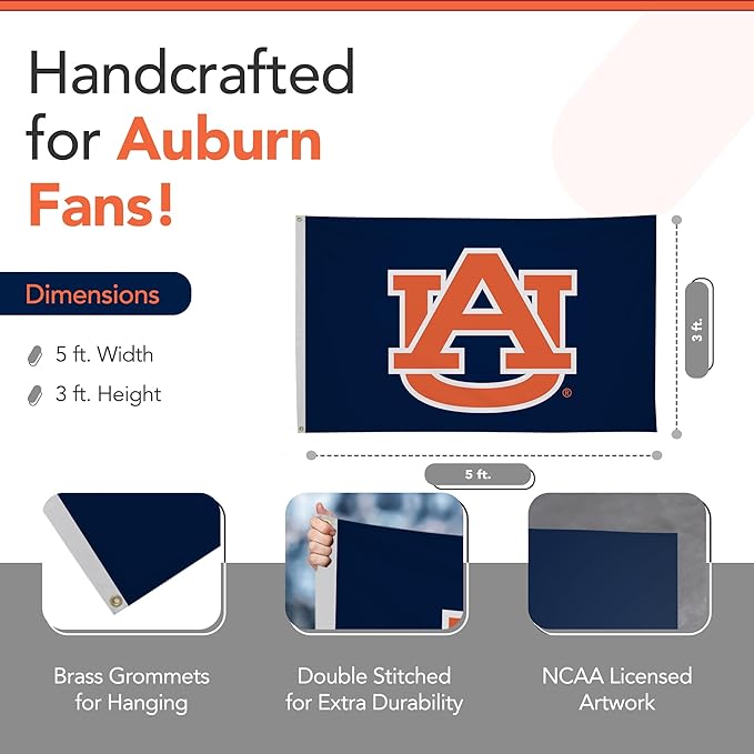 Auburn Tigers College Sports Printed Flag - NCAA Licensed - Nylon - School Banner (Blue) (3' x 5')