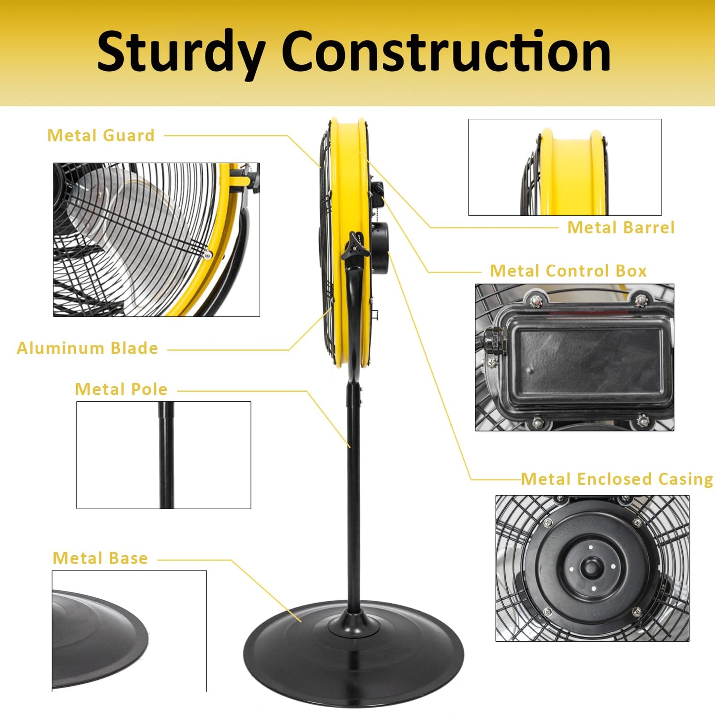 HiCFM 4400 CFM 20 Inch Outdoor Misting Fan Pedestal Standing Base with IP44 Enclosed Motor, Detachable Mist Spray Kit, 9 FT Cord & GFCI Plug, 120 Degree Tilted Head, UL Outdoor Approved