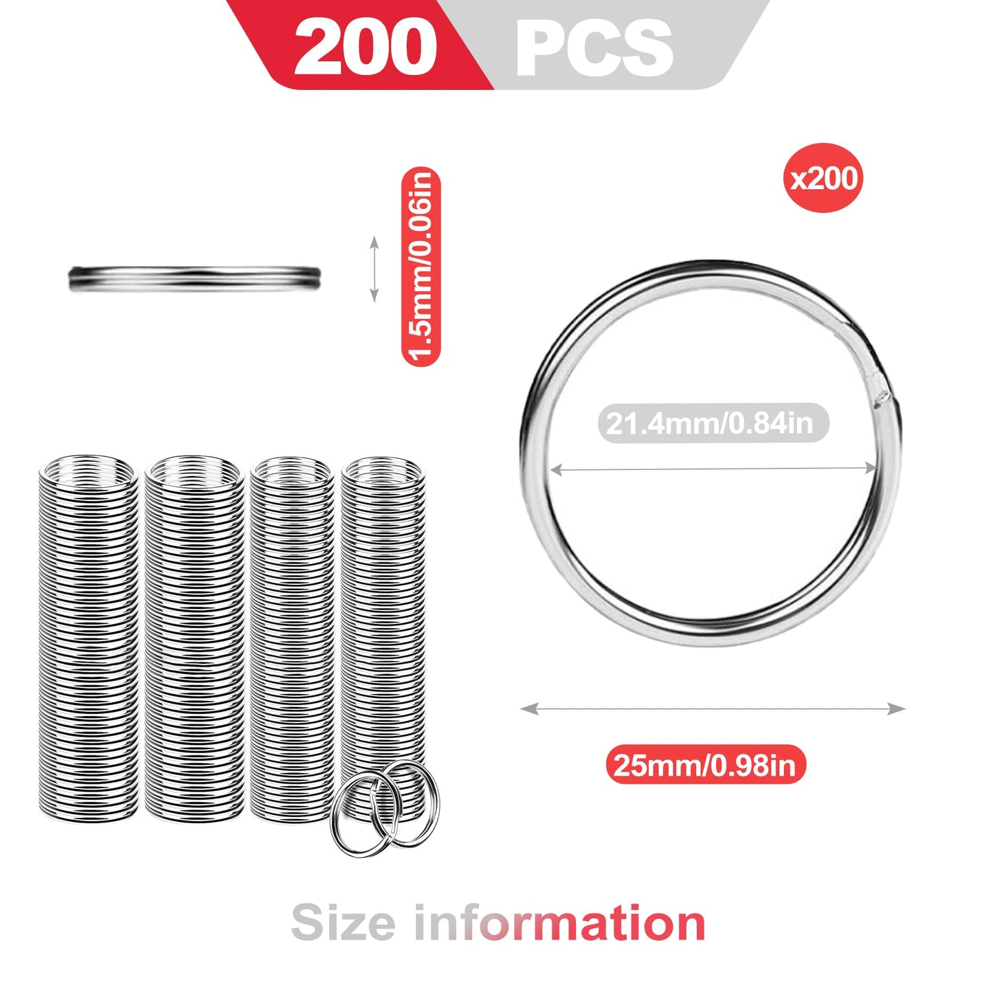 KlayXira 200 Pack Wire Keychain Cable, Large Secure Metal Key Ring, Easy Open Keychain Loop for Luggage Tag Loops and Holder, Versatile Cable Ring and Luggage Tag Strap for Crafts, Silver