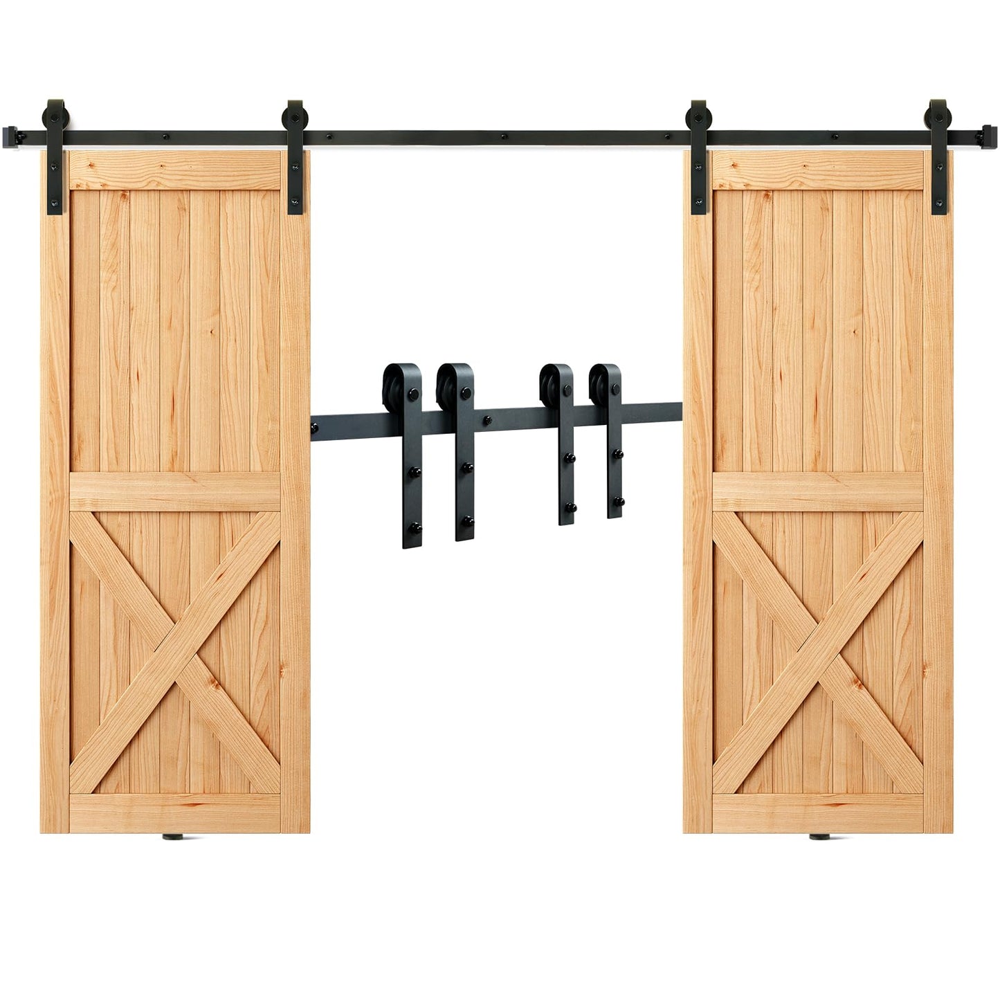 VEVOR 8FT Sliding Barn Door Hardware Kit - 330LBS Heavy Duty Double Door Track, Smooth & Silent Pulley System, Fits 2 Door Panels (3.7-4.3FT Total Wide, 1.3"-1.8" Thick)