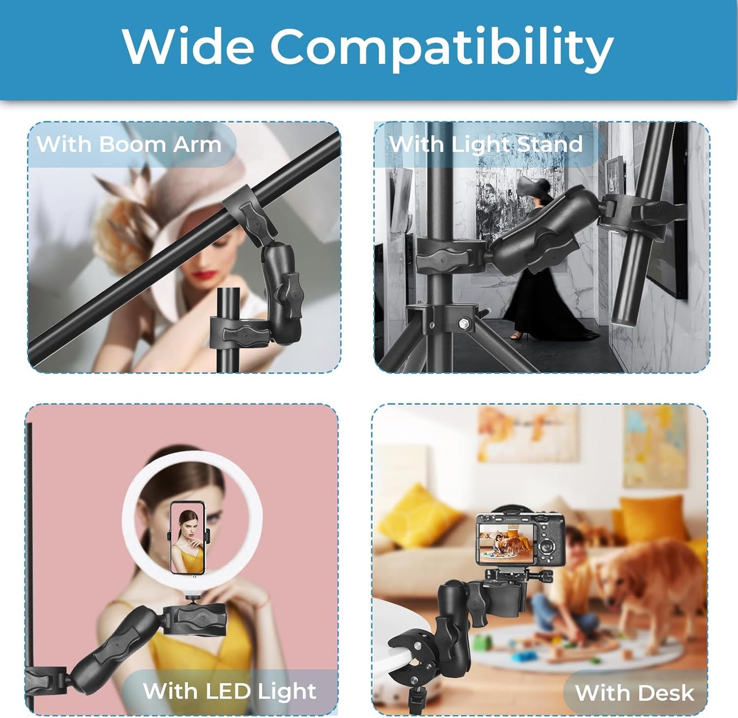 Sequpr Camera Clamp Mount for Gopro, Super Clamp Adapter Double Head Multifunction Holder for Motorcycle, Photography
