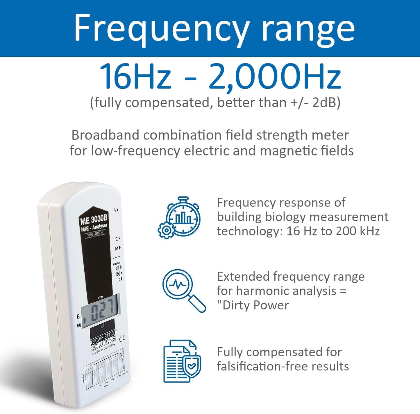 GIGAHERTZ SOLUTIONS ME3030B Low Frequency Gauss Meter EMF Detector (16Hz - 2KHz)